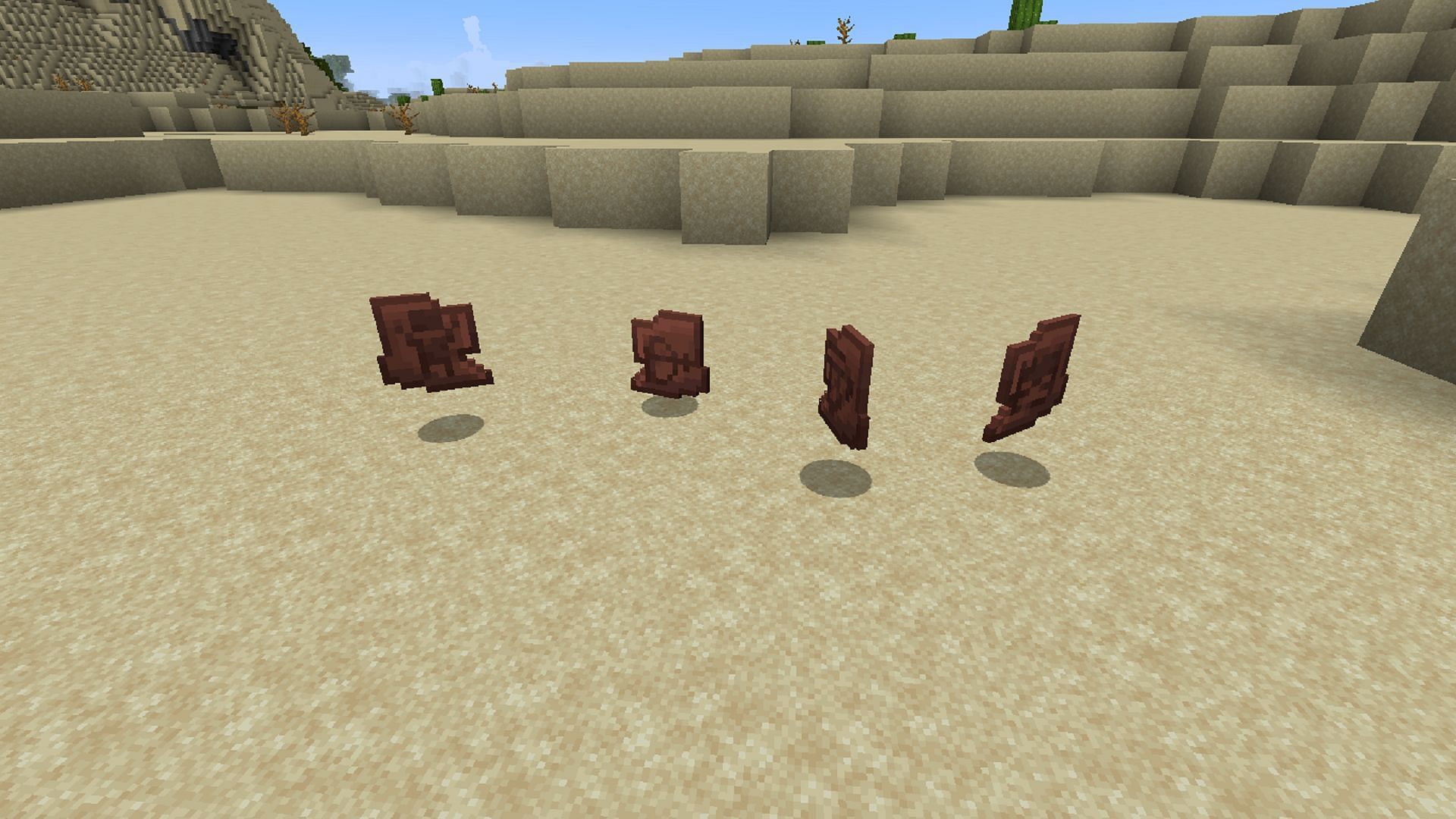 Pottery shards showing various patterns in Minecraft