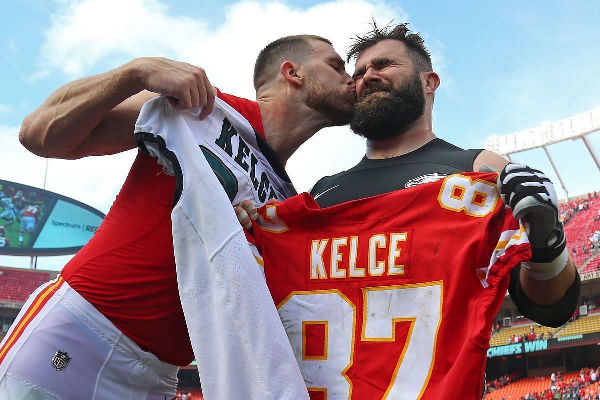 Travis, Jason Kelce Hug After Chiefs Beat Eagles in Super Bowl