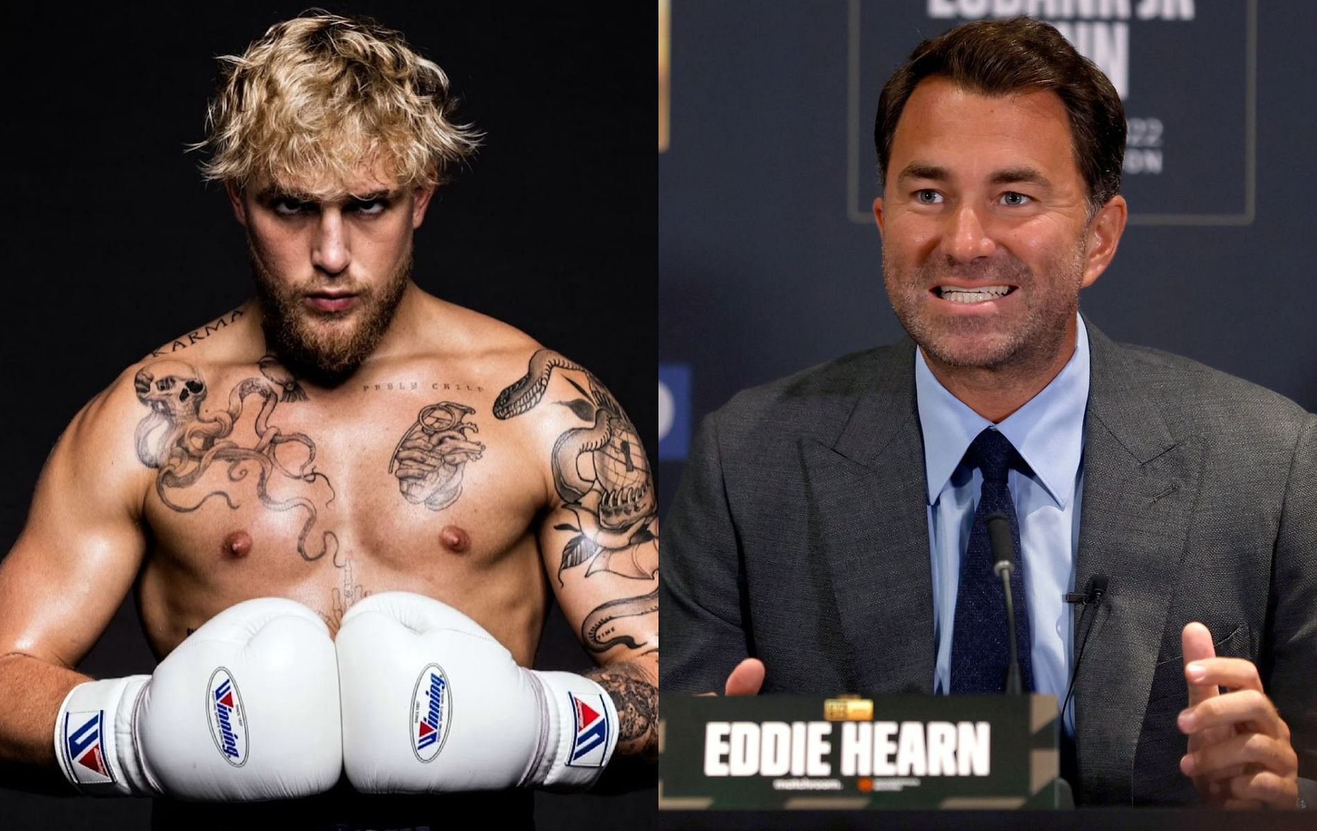 Jake Paul (left) and Eddie Hearn (right)