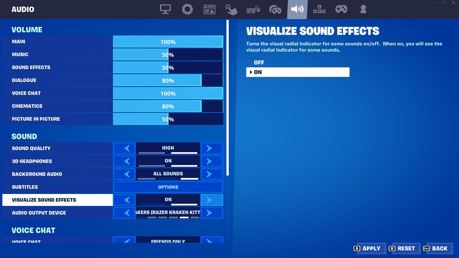 How to turn on visualize sound effects in Fortnite