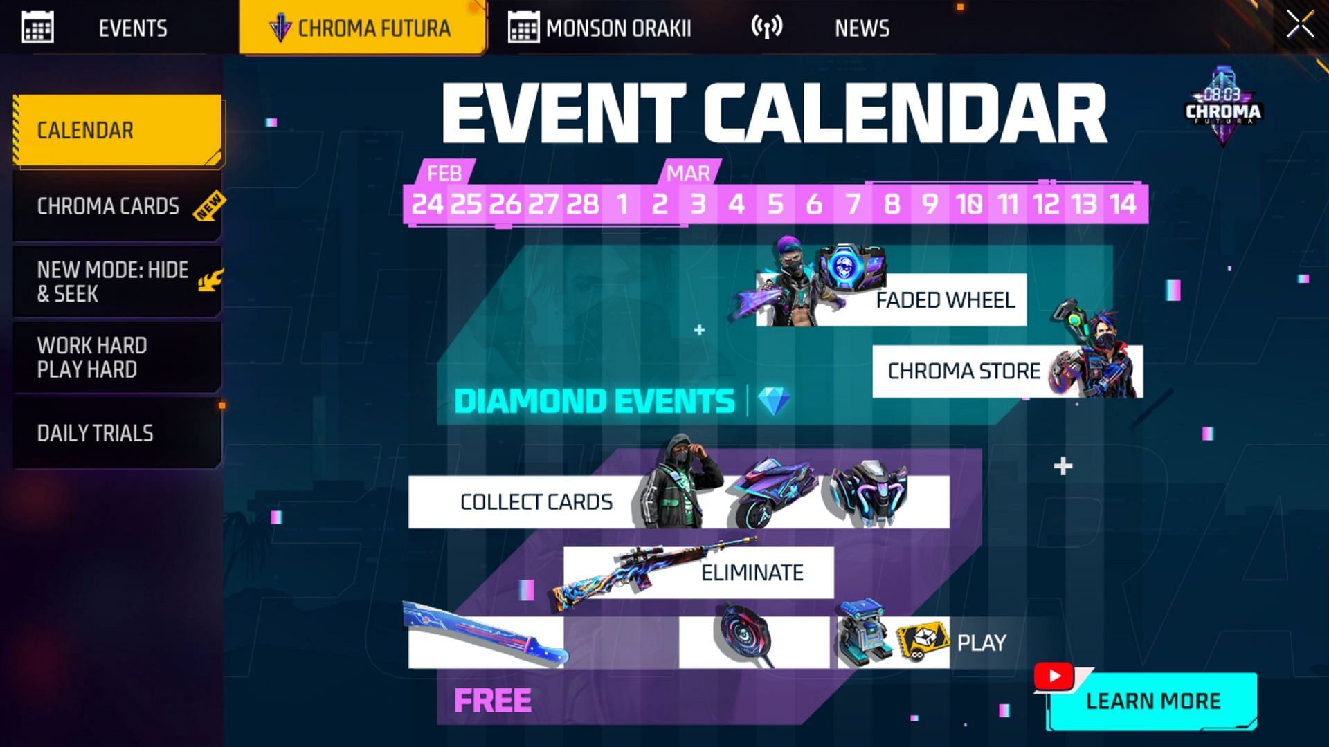 The Chroma Futura event calendar in Free Fire MAX (Image via Garena)