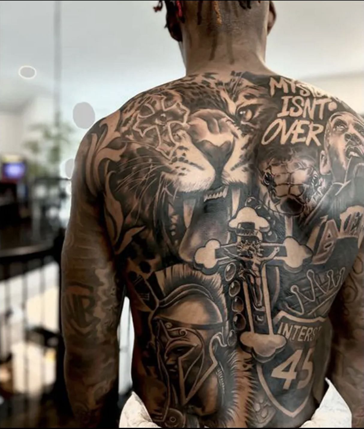Lamb&#039;s tattoo once completed. Source: Andres Ortega/TMZ