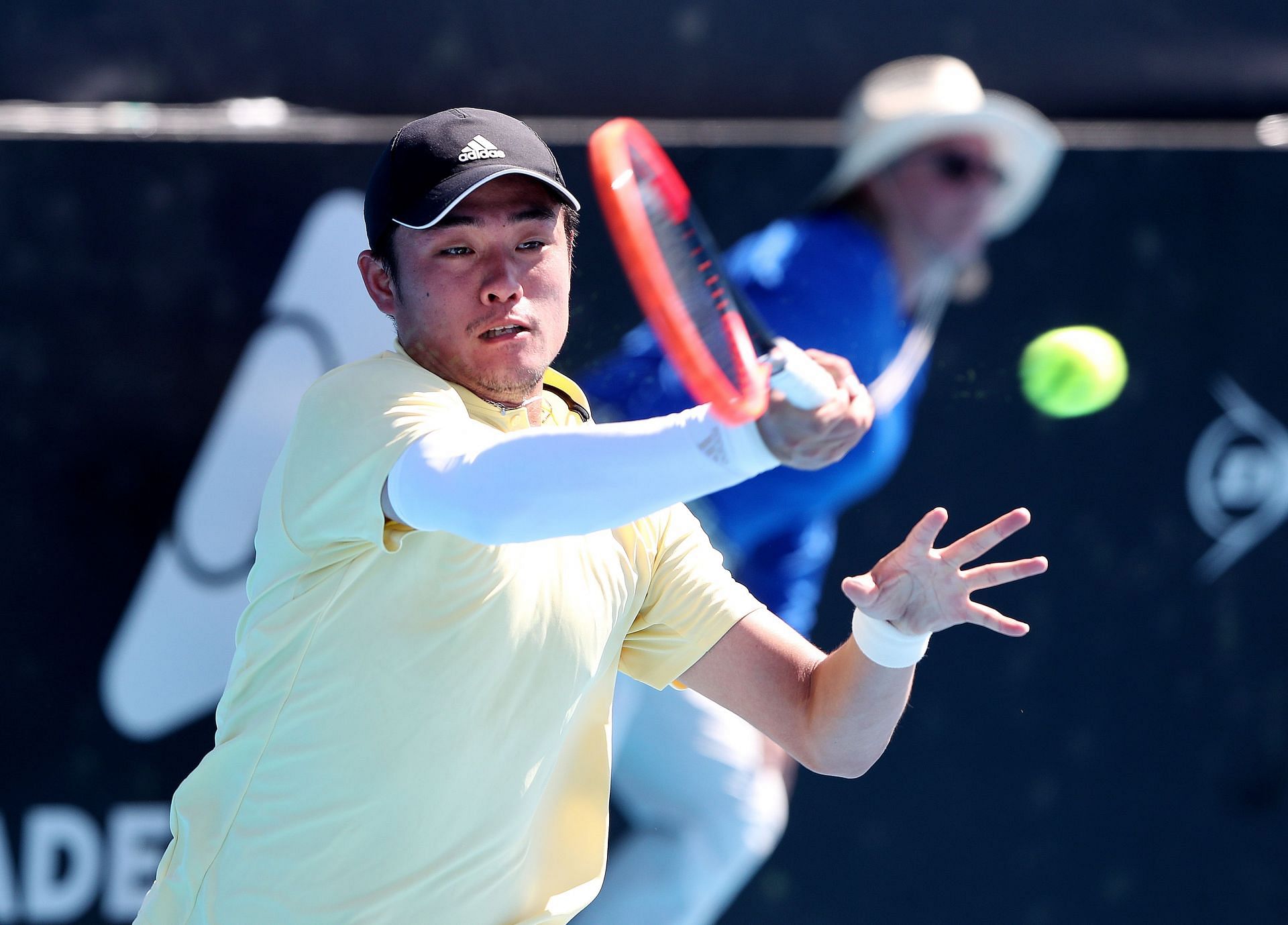 Wu Yibing in action at the Adelaide International 1