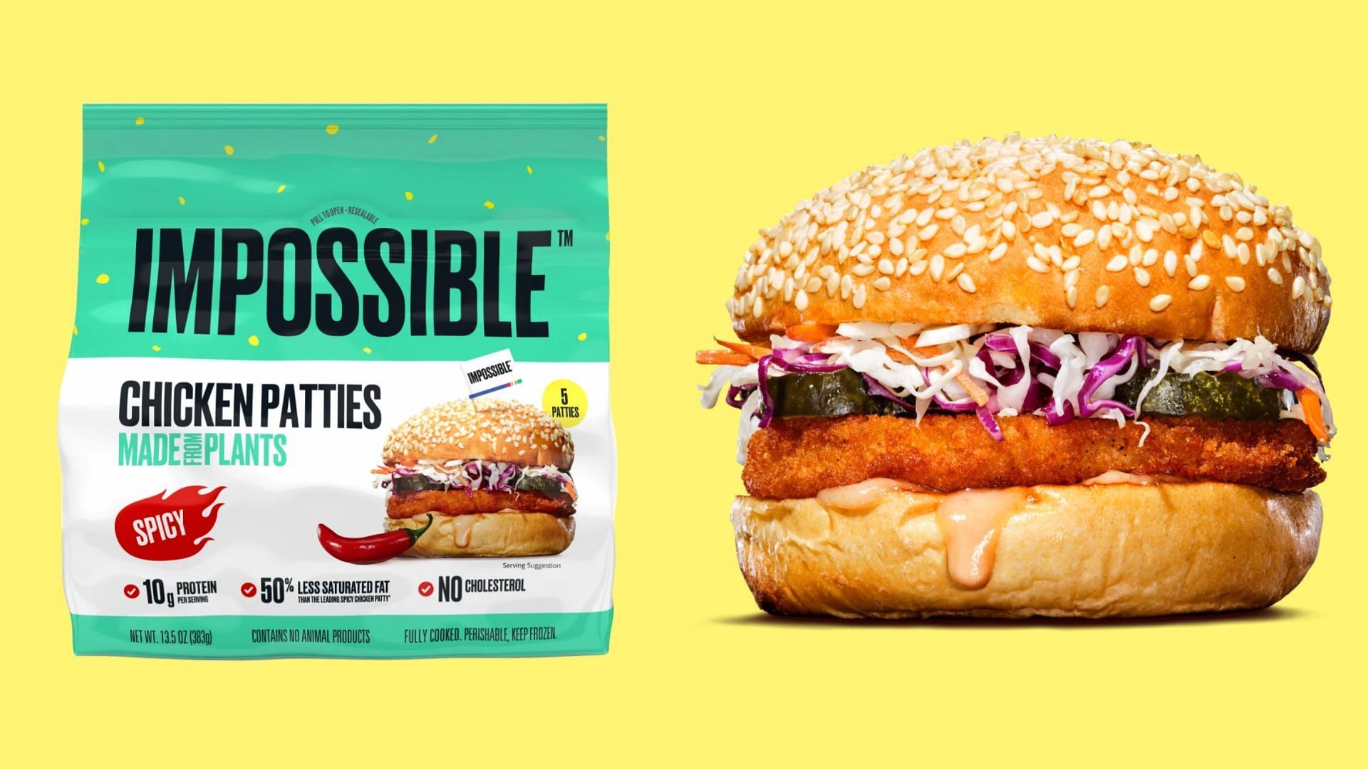 The new Impossible™ Spicy Chicken Patties (Image via Impossible Foods)