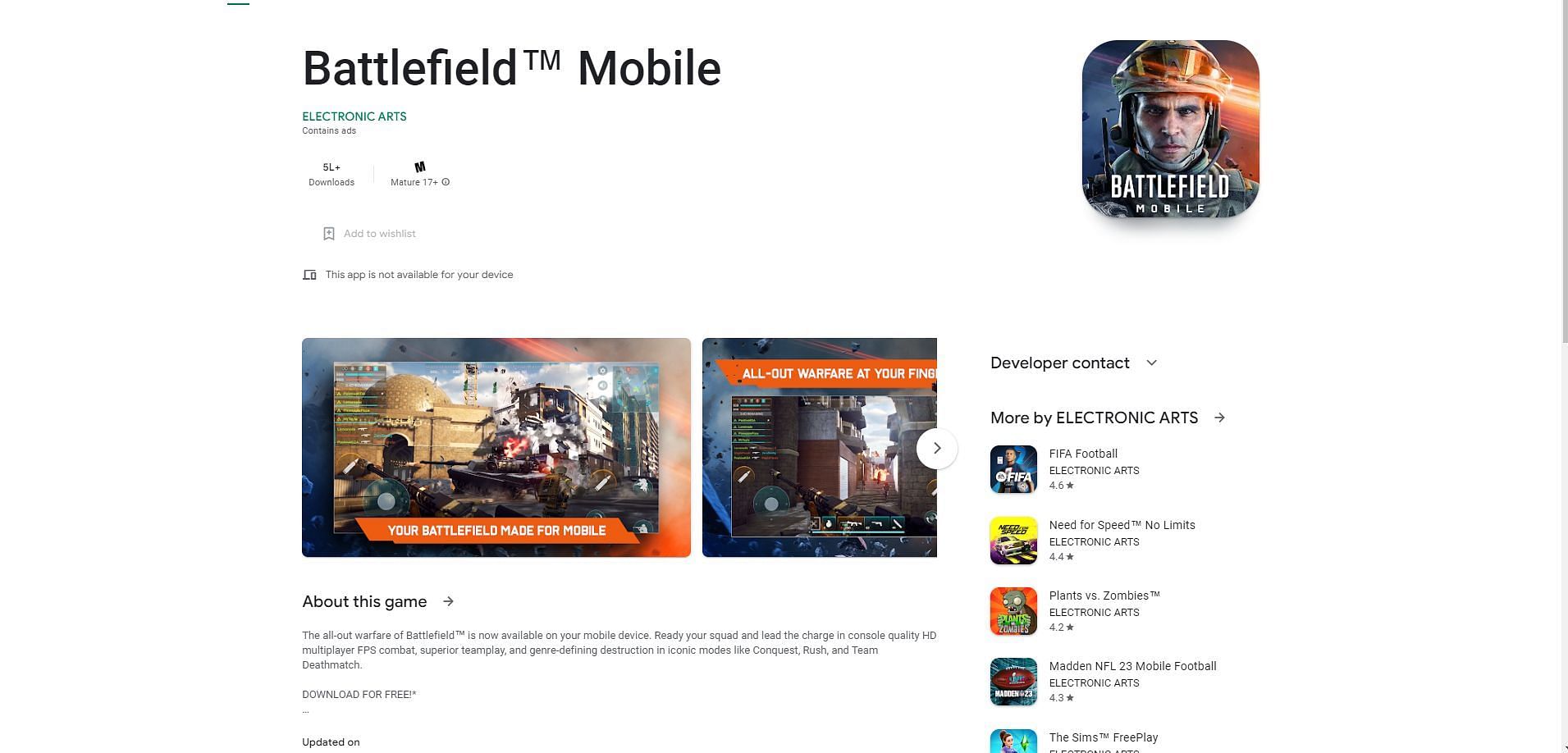 The development of the current Battlefield Mobile has also been stopped (Image via Google Play Store)