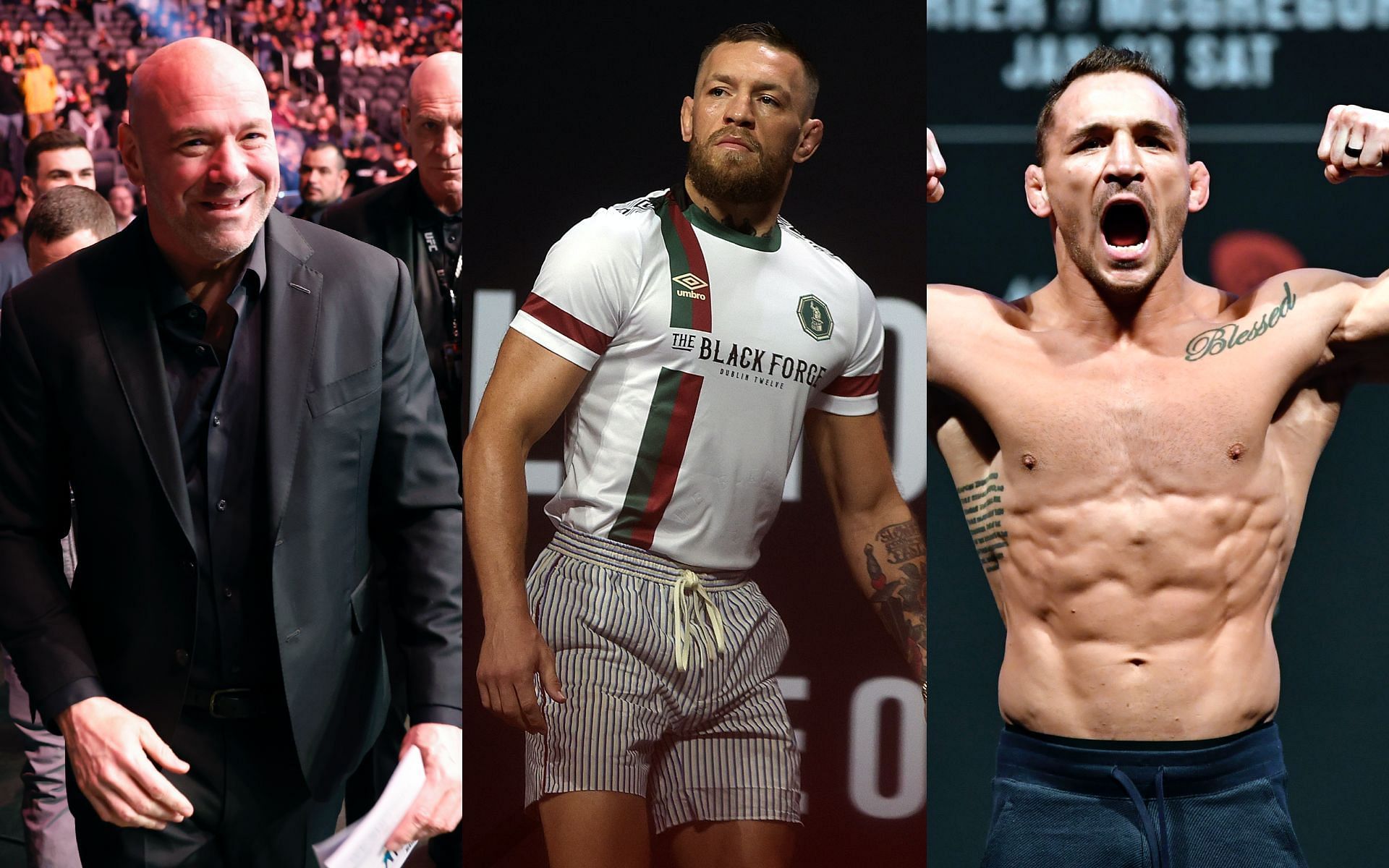 From the left- Dana White, Conor McGregor and Michael Chandler [Image credits: Getty Images]