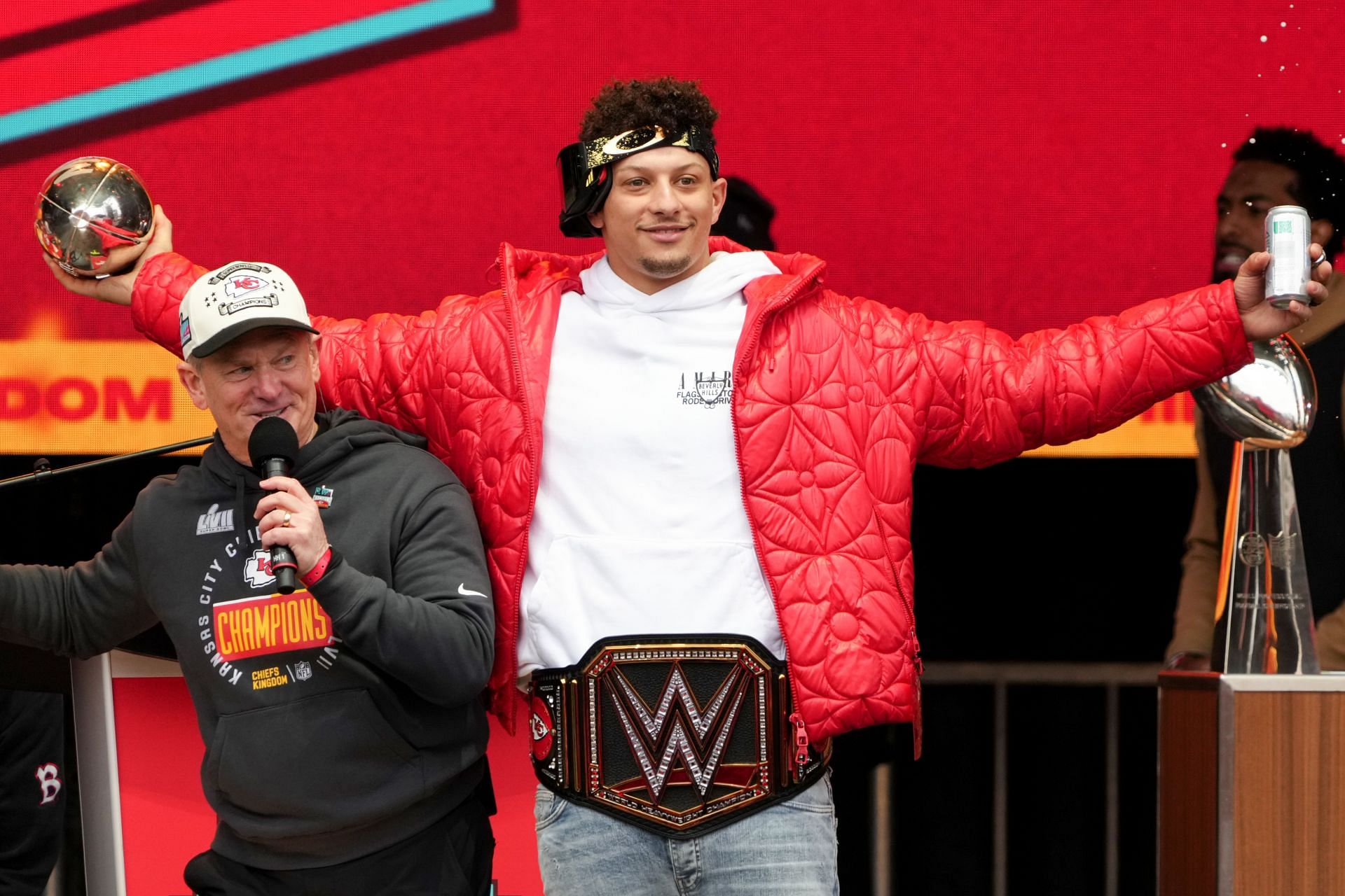 Patrick Mahomes at the Kansas City Chiefs Victory Parade after the SB win