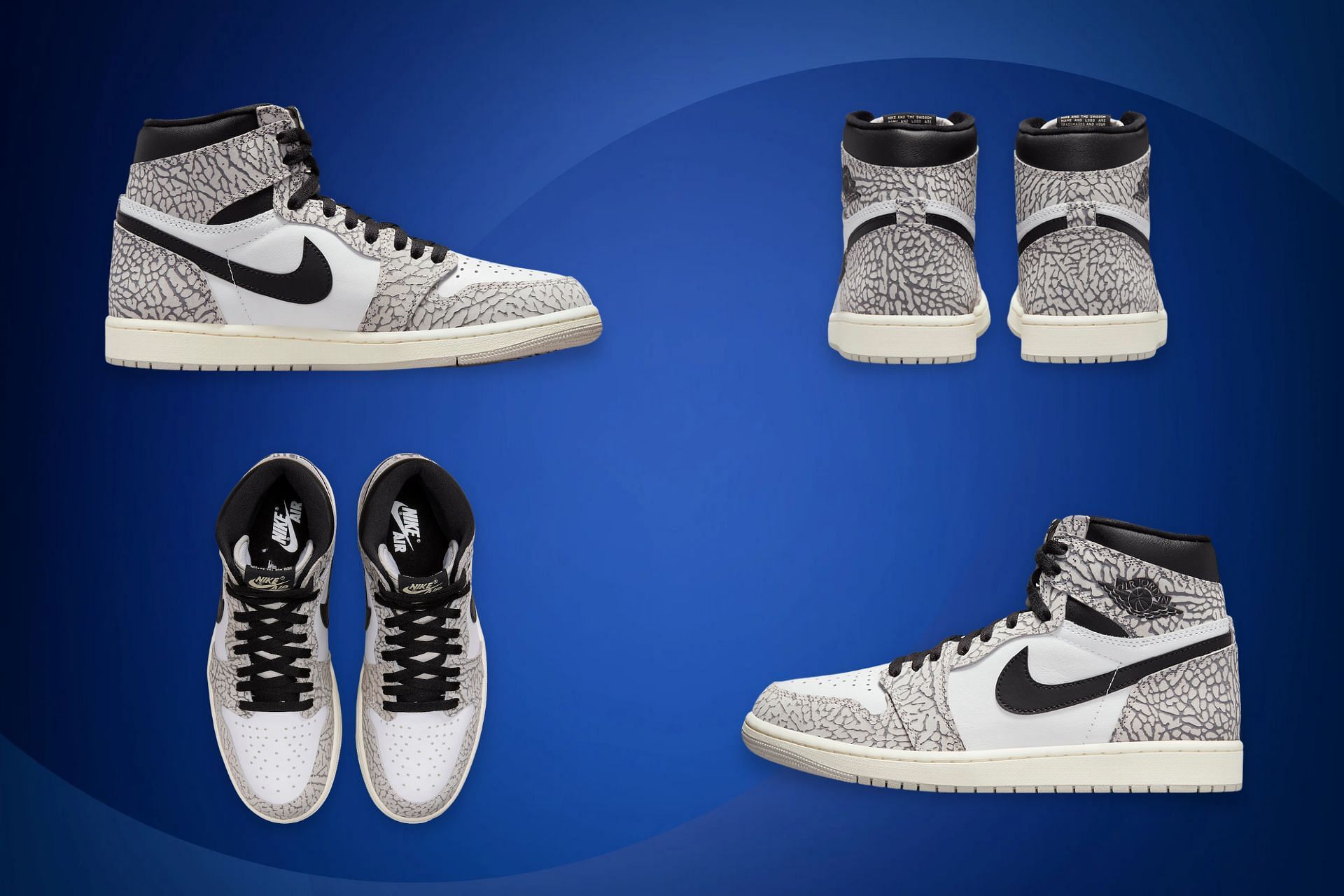 The upcoming Nike Air Jordan 1 High &quot;White Cement&quot; sneakers brings back the Air Jordan 3&#039;s beloved Elephant pattern (Image via Sportskeeda)