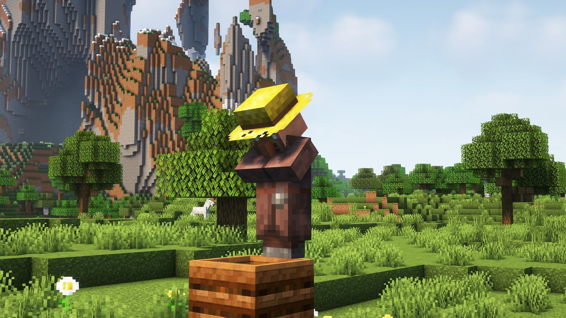 A farmer villager standing on a composter (Image via Mojang)