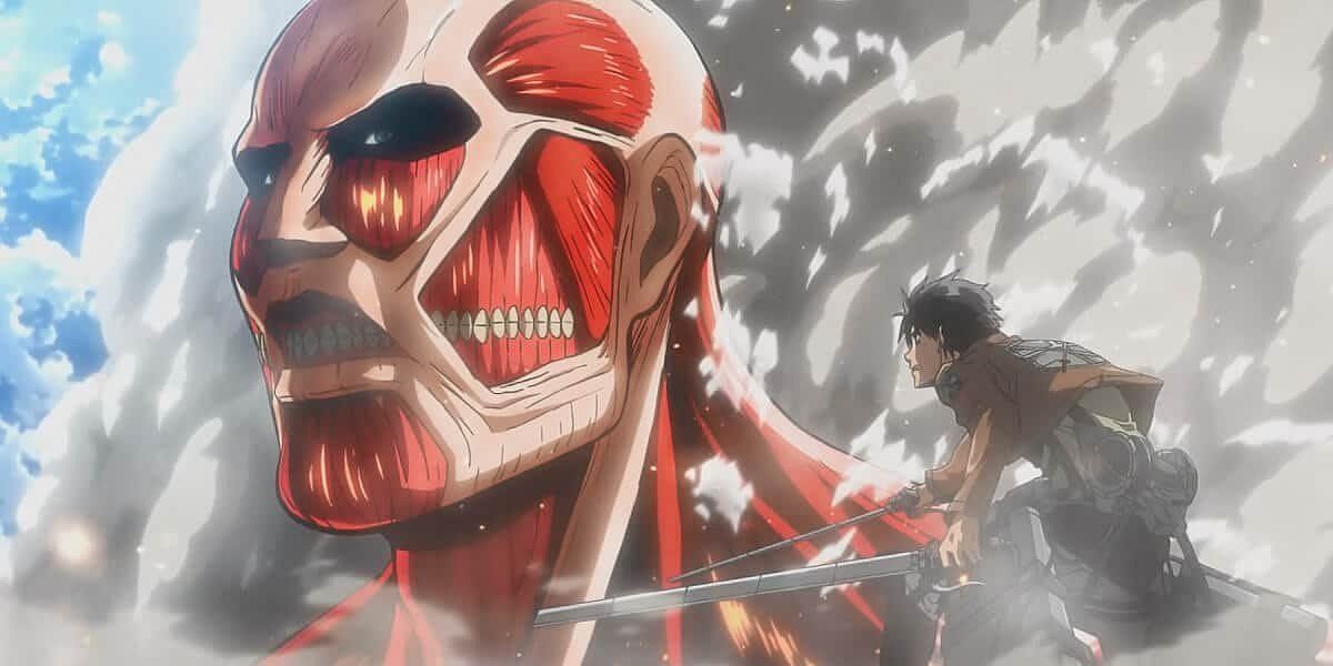 Eren and the Colossal Titan as seen in Attack on Titan anime (Image via WIT Studio)