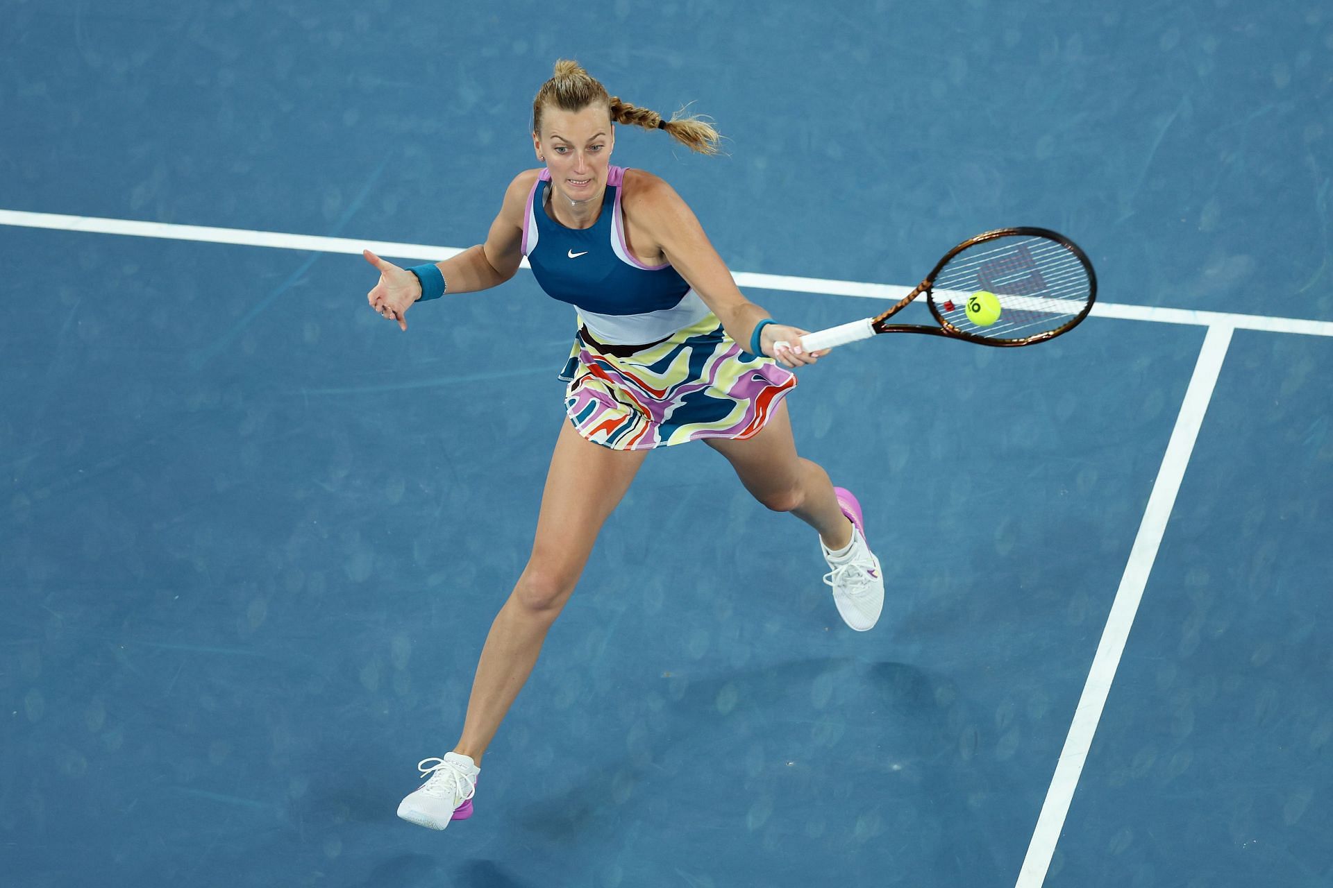 Kvitova strikes the ball at the 2023 Australian Open