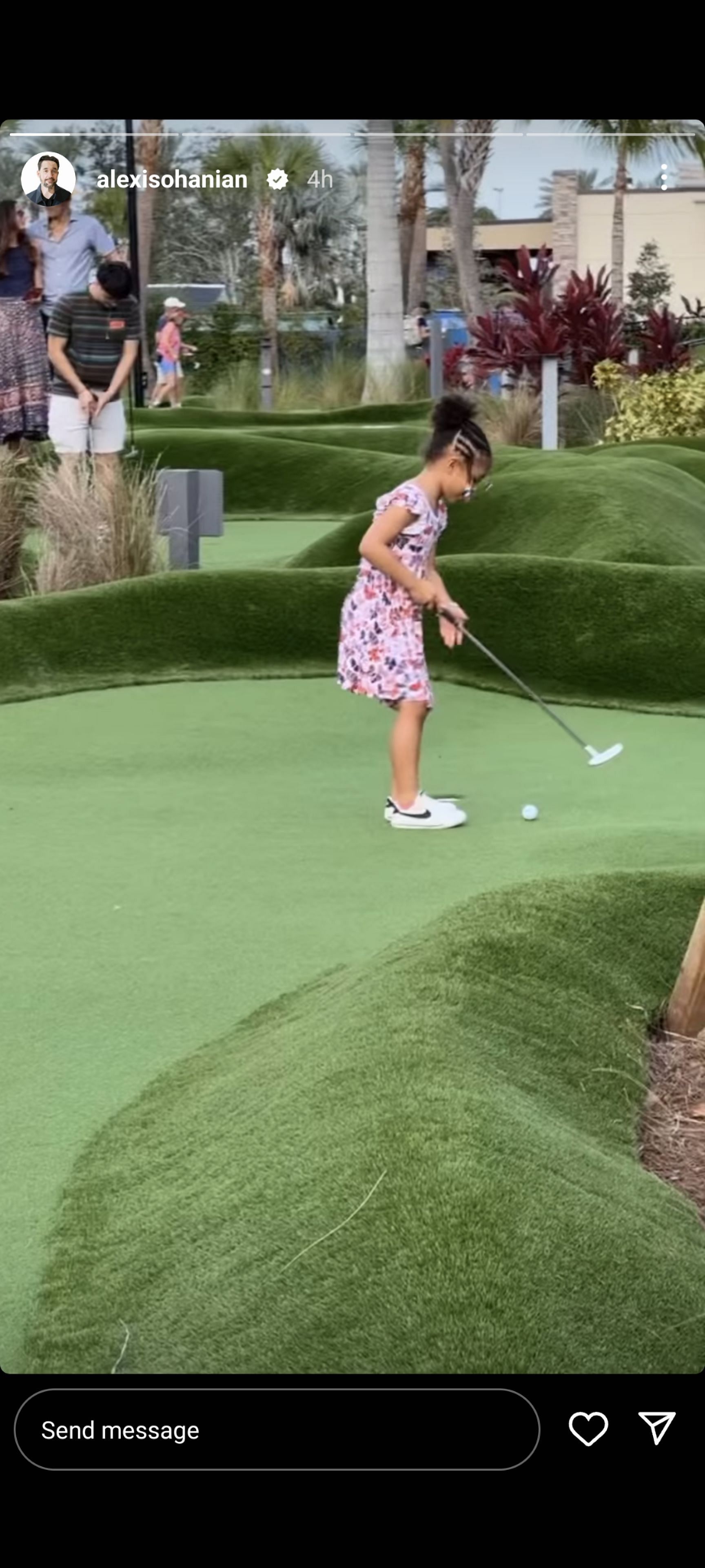 Alexis Ohanian shares a video of Olympia Ohanian playing golf