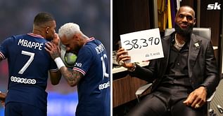 PSG superstars Kylian Mbappe and Neymar Jr react to LeBron James breaking NBA all-time points record