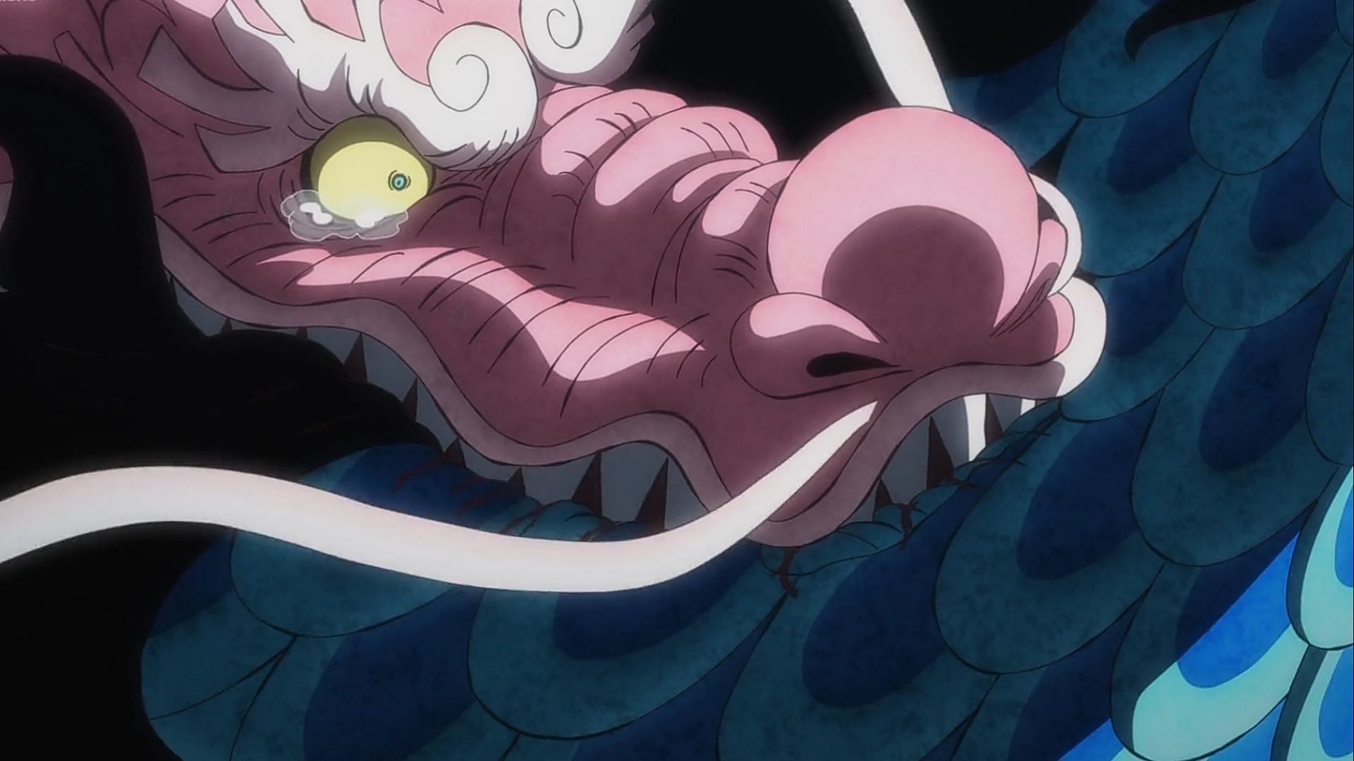 Momonosuke bites Kaido in One Piece episode 1050 (Image via Toei Animation)