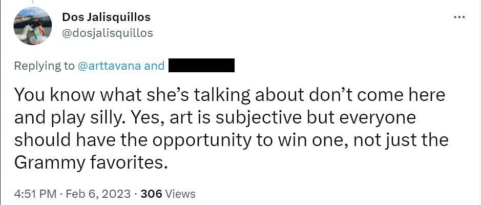 A comment supporting the artist (Image via Twitter/@dosjalisquillos)