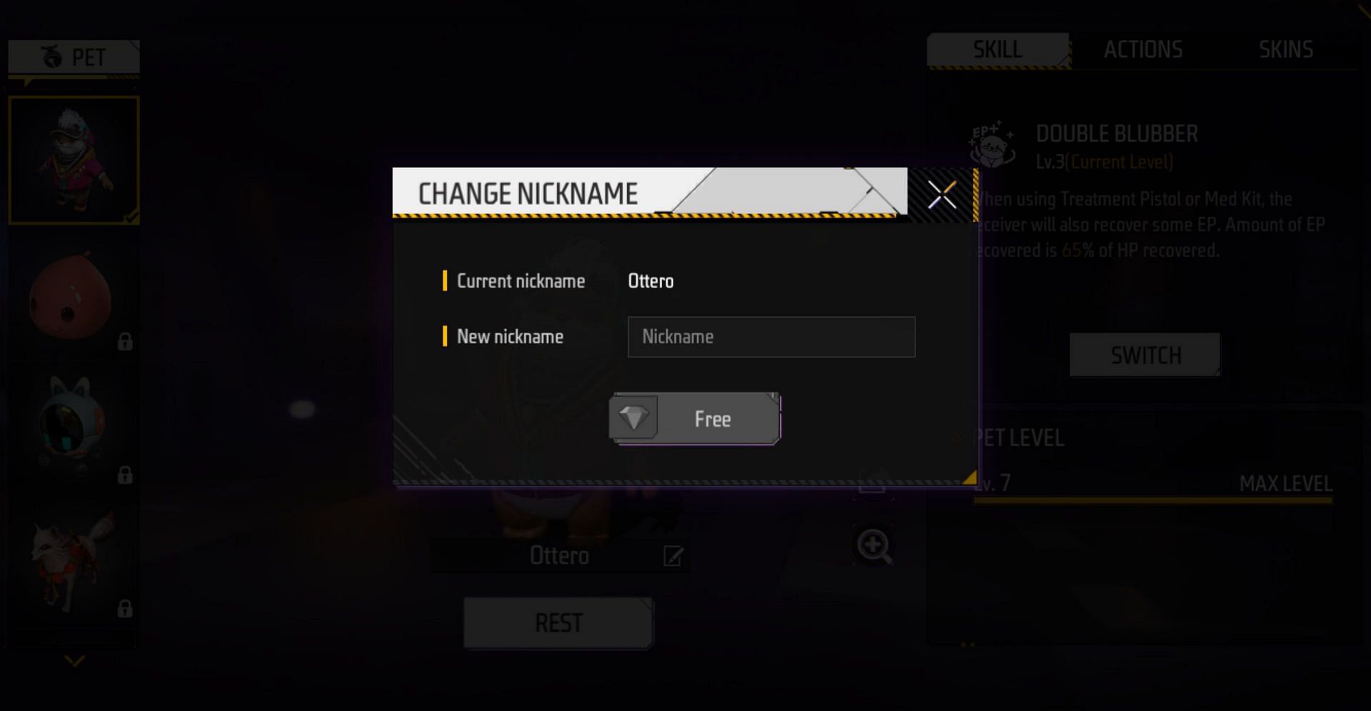 Enter the new name and then click the button below it (Image via Garena)