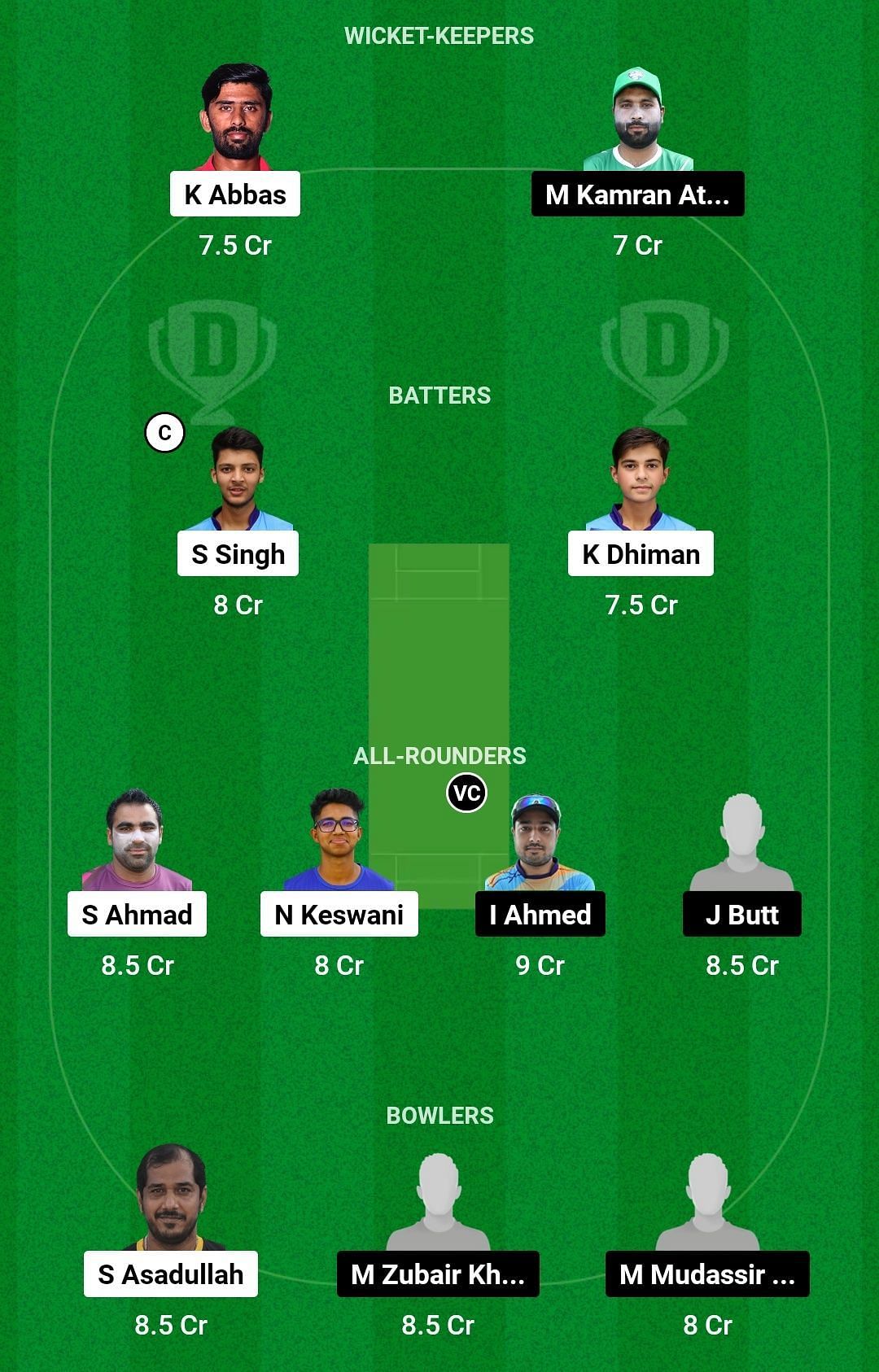 Dream11 Team for 11 Ace vs Ocean 7 - Sharjah Hundred League.