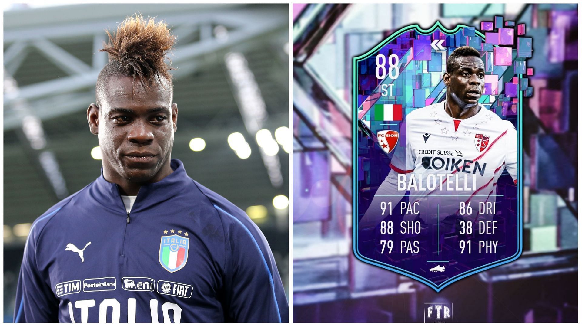 Flashback Balotelli has been leaked (Images via Getty and Twitter/FIFATradingRomania)