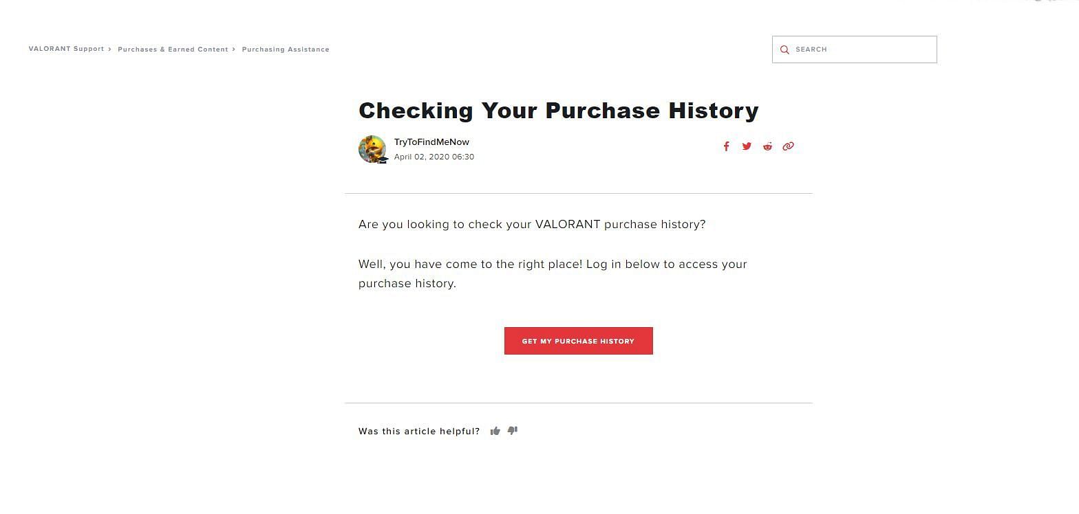 Click on the &quot;Get my purchase history&quot; button (Image via Riot)