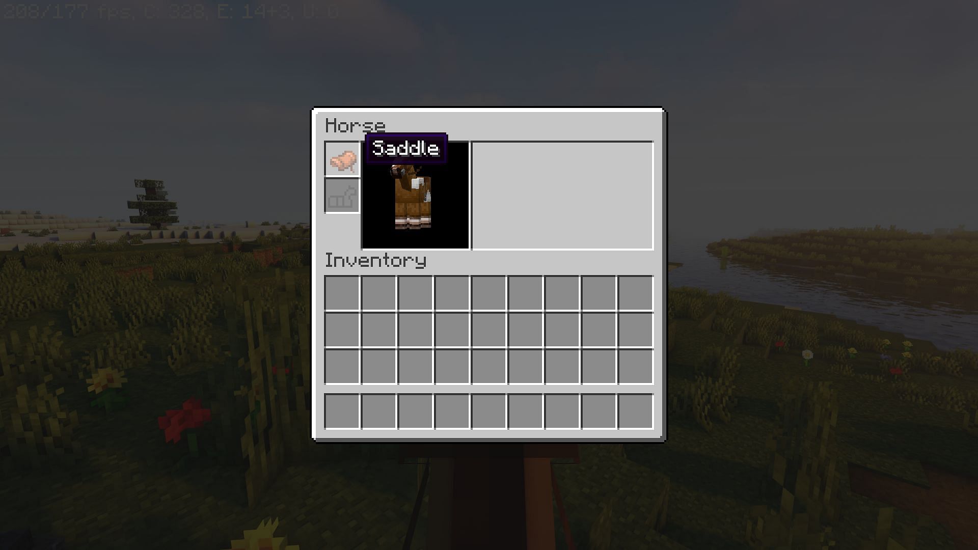 Placing a saddle on a horse in Minecraft (Image via Mojang)