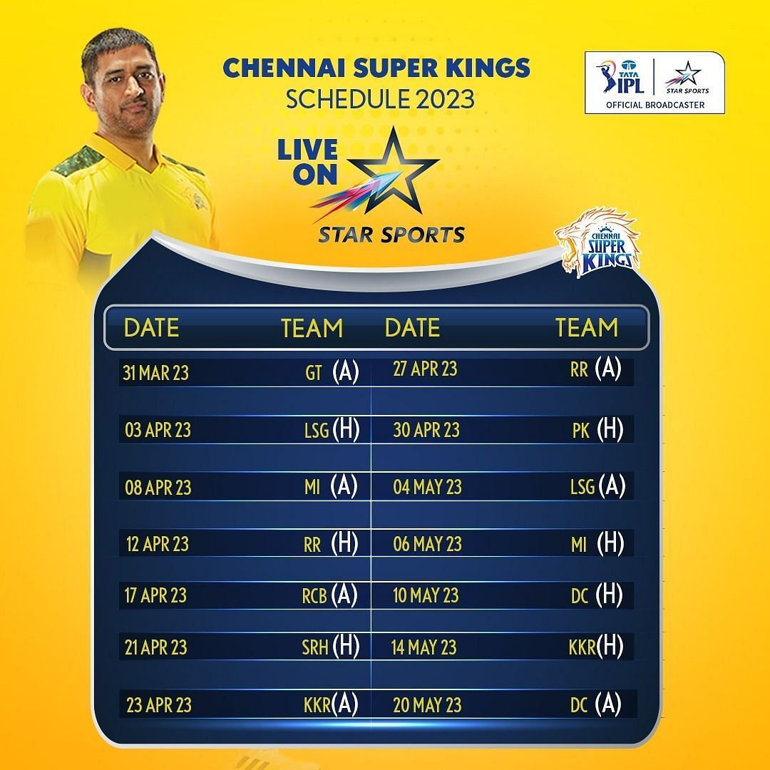 Chennai Super Kings Full Schedule, CSK Match Timings, CSK Venues