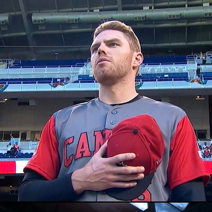 Chelsea and Freddie Freeman celebrate Team Canada's mercy-rule win