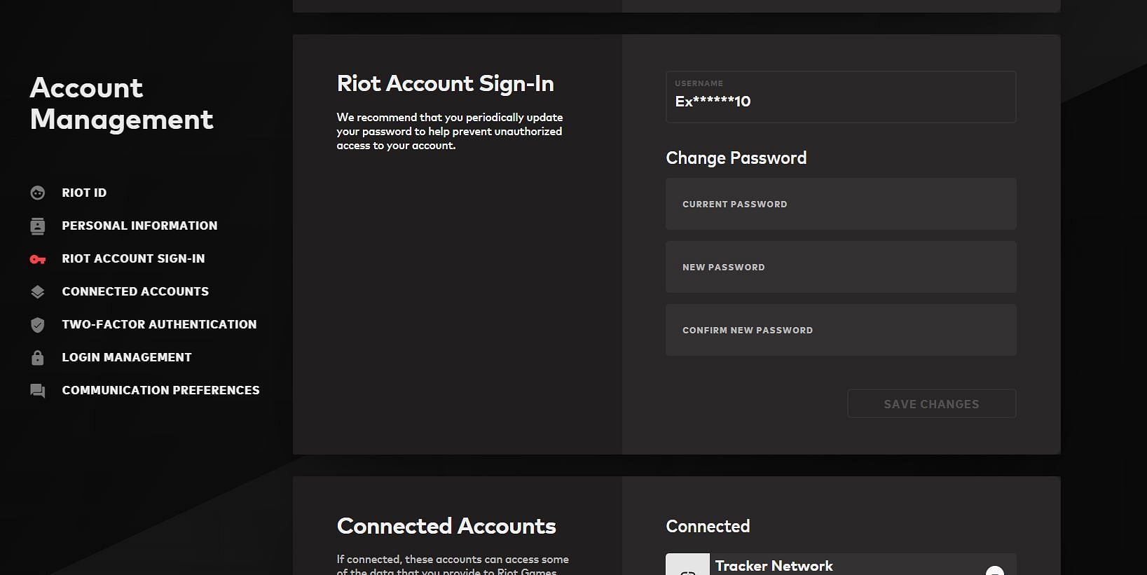 Enter the current password as well as the new password (Image via Riot Games)
