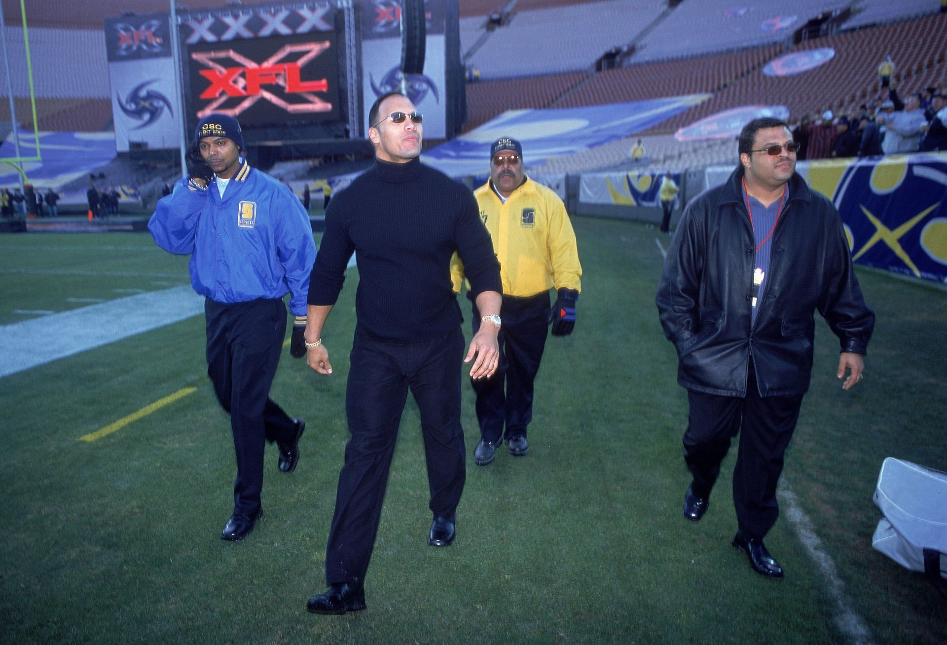 &quot;The Rock&quot; in 2001 attending an XFL game