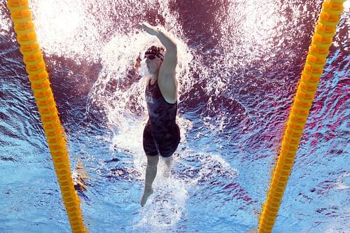 Katie Ledecky of Team United States competes in the Women's 800m Freestyle Final on day seven of the Budapest 2022 FINA World Championships at Duna Arena on June 24, 2022 in Budapest, Hungary. (Photo by Tom Pennington/Getty Images)