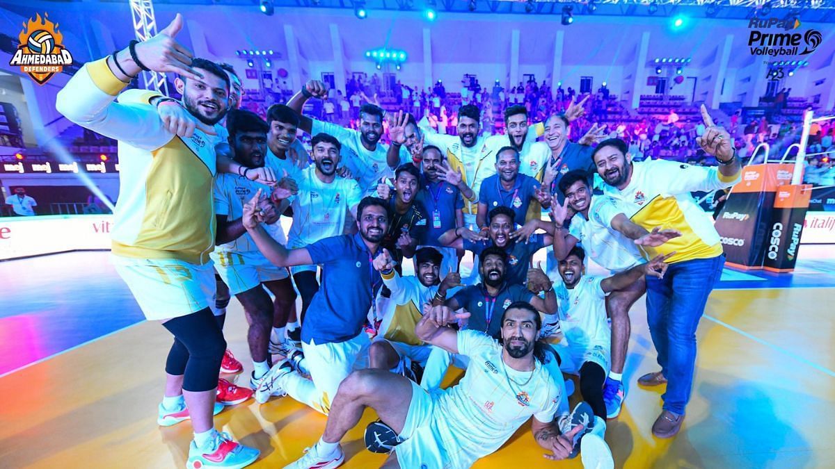 Ahmedabad Defenders celebrating their win against Bengaluru in an earlier match (Image Courtesy: Twitter/ Ahmedabad Defenders)