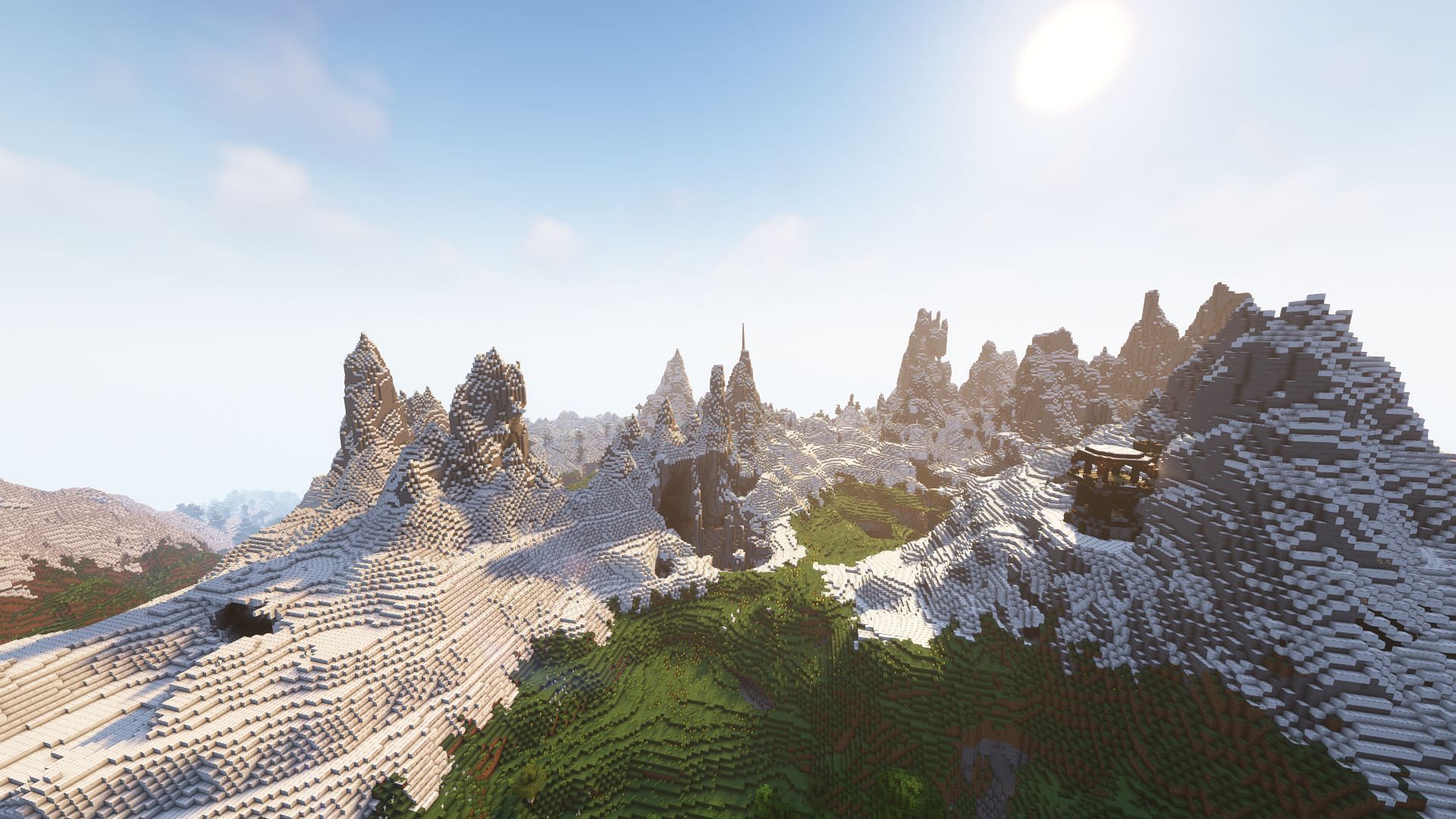 A pillager outpost on stony peaks mountain biome (Image via Mojang)