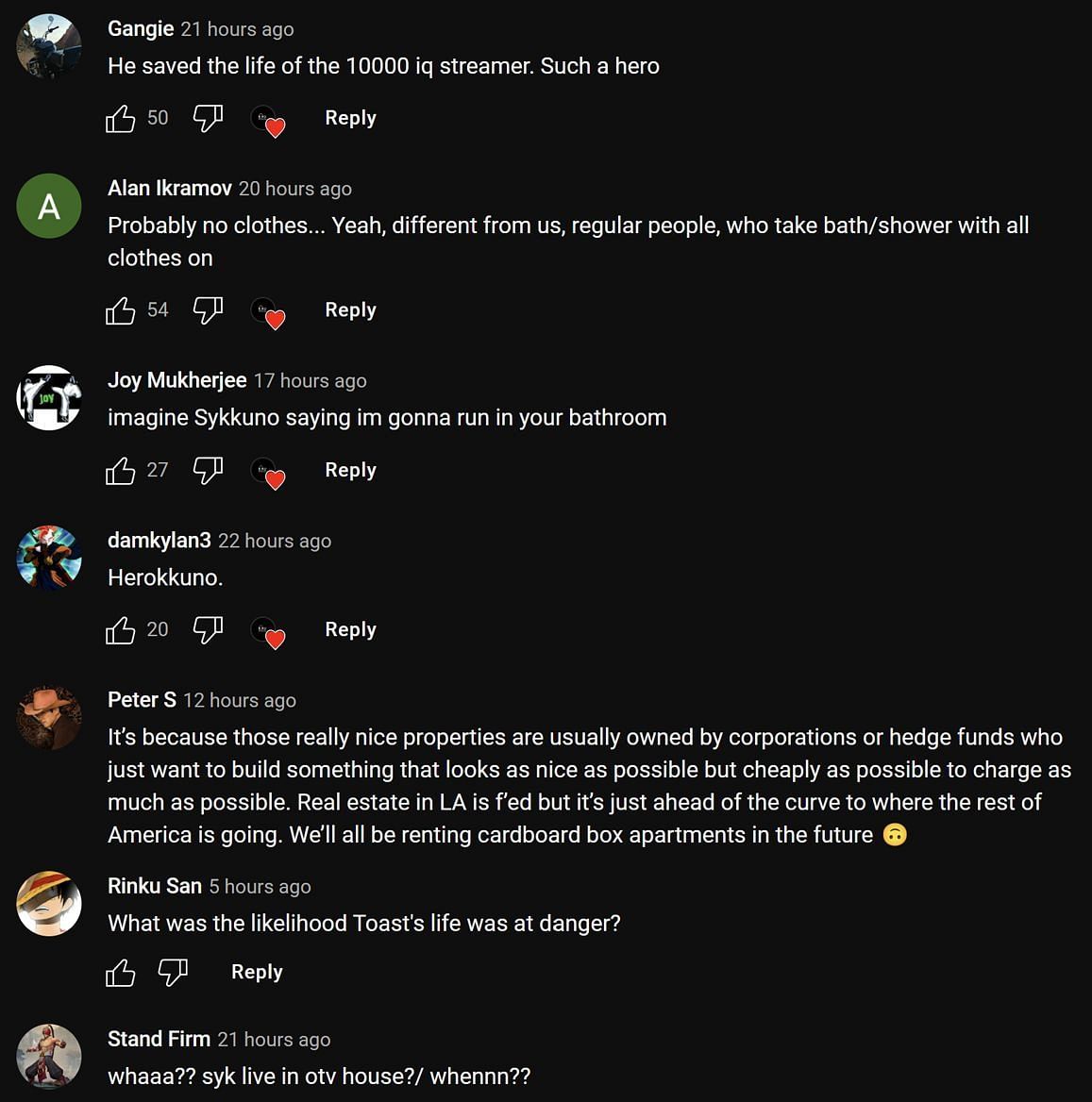 Fans in the YouTube comments section reacting to the streamer&#039;s story (Image via Null Reverse/YouTube)