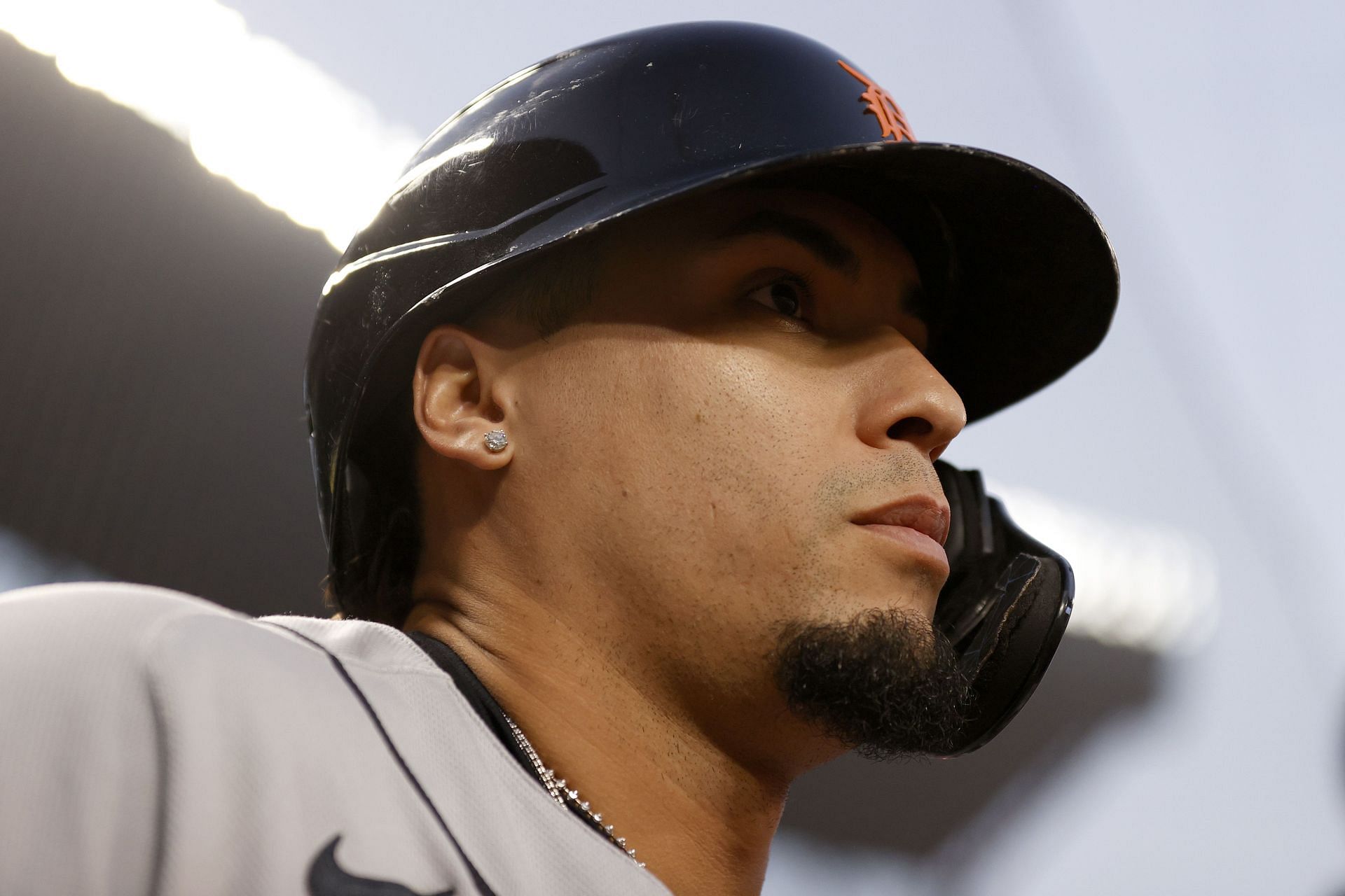 Javier Baez of the Detroit Tigers looks on during the first inning against the Seattle Mariners.
