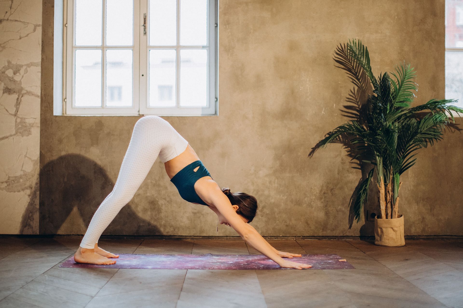Downward facing dog is one of the best stretches for glutes and hamstrings (Image via Pexels @Elina Fairytale)