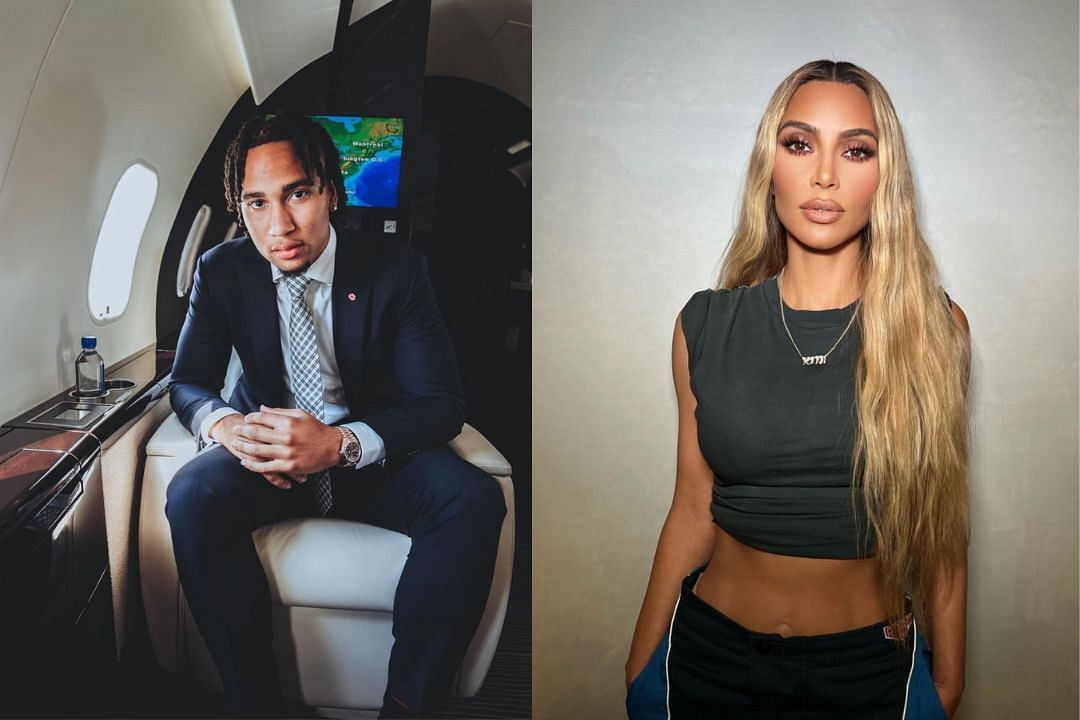 2023 NFL Draft prospect, Ohio State QB C.J. Stroud (l) and businesswoman Kim Kardashian (r) 