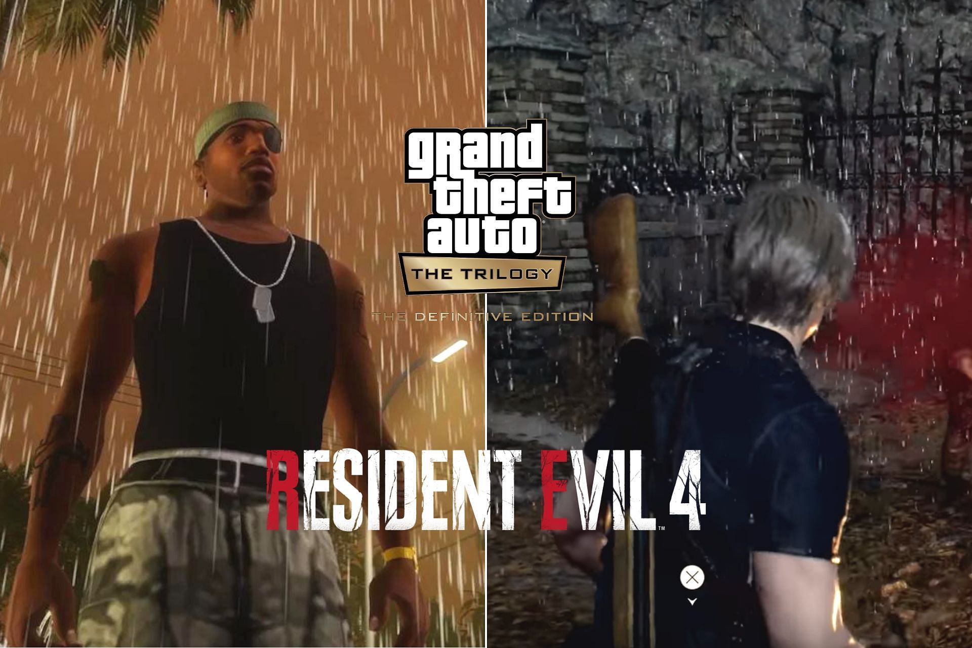 Fans criticized Capcom studio for making the rain in Resident Evil 4 remaster look similar to GTA Trilogy (Image via Sportskeeda)