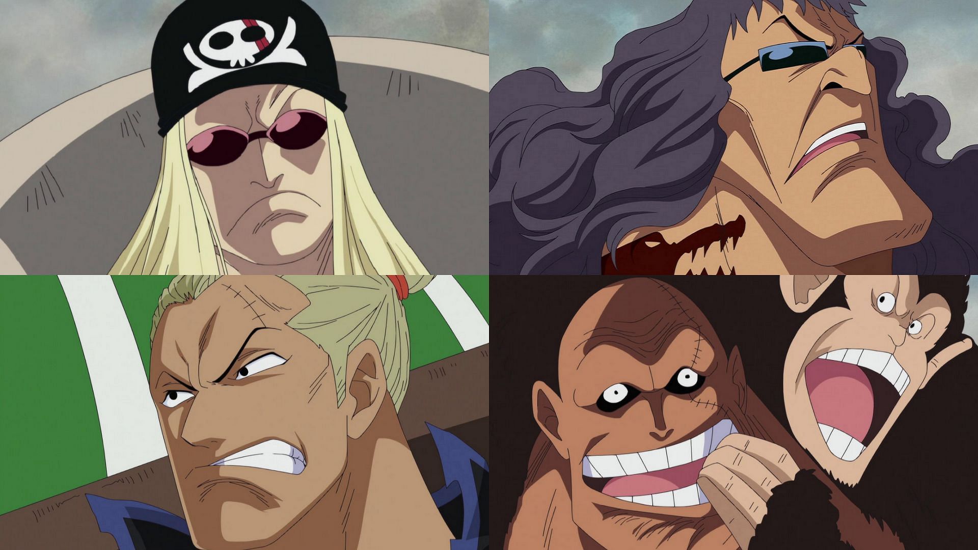 Limejuice, Building Snake, Hongo, Bonk Punch, and Monster as seen in One Piece (Image via Toei Animation, One Piece)