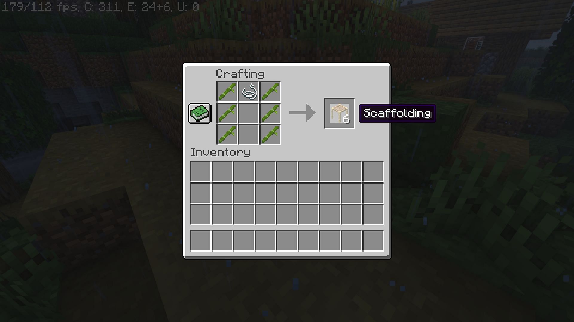 The crafting recipe for scaffoldings in the game (Image via Mojang)