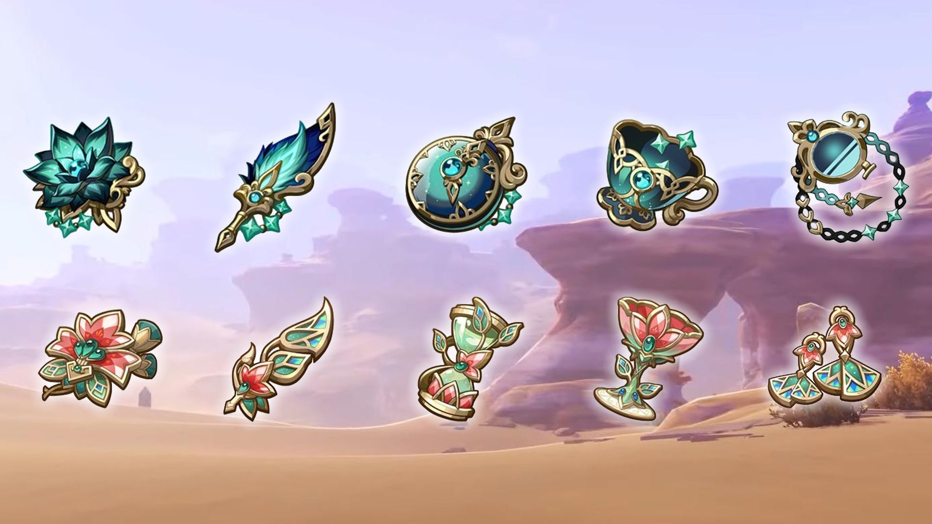 A photo of the two new artifact sets due to debut in Genshin Impact 3.6 (Image via HoYoverse)