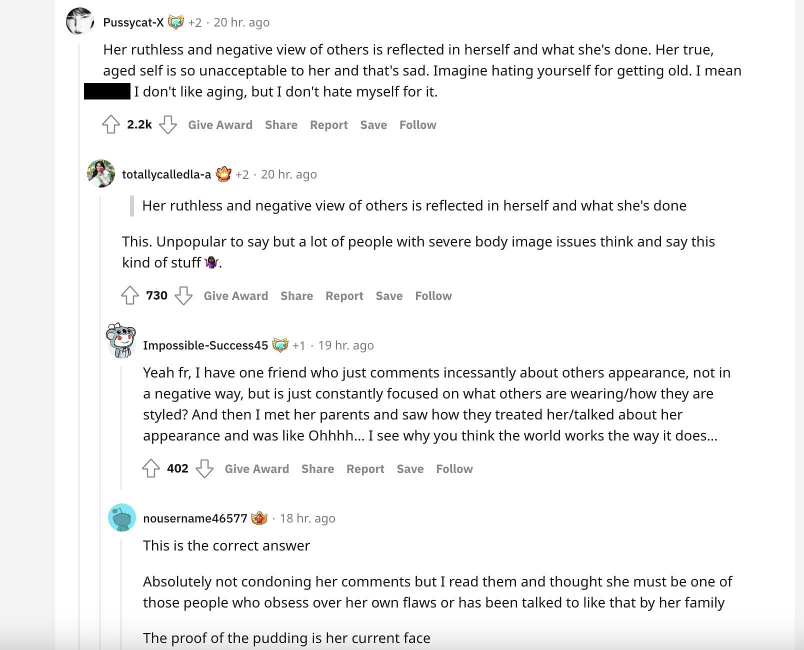 Comments pour after people discovered the singer&#039;s comments on &quot;fat people,&quot; and &quot;people with acne.&quot; (Image via Reddit)