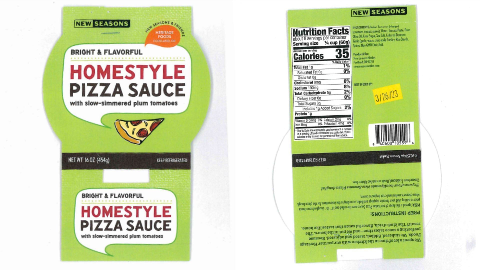 The affected New Seasons Pizza Sauce packs contain fully cooked, ready-to-eat pasta sauce that has allergens like anchovies and milk along with beef and sulfites (Image via FSIS/ USDA)