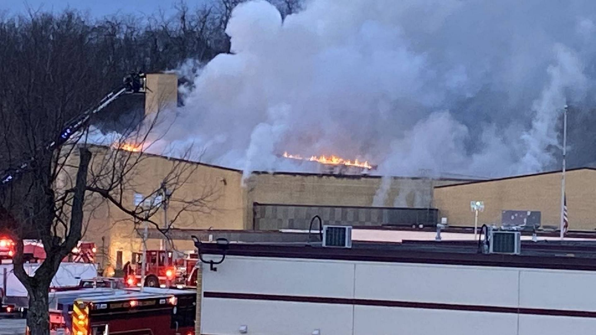 Elizabeth Forward High School auditorium catches fire (Image via snip from Shuttersville Volunteer Fire Department)