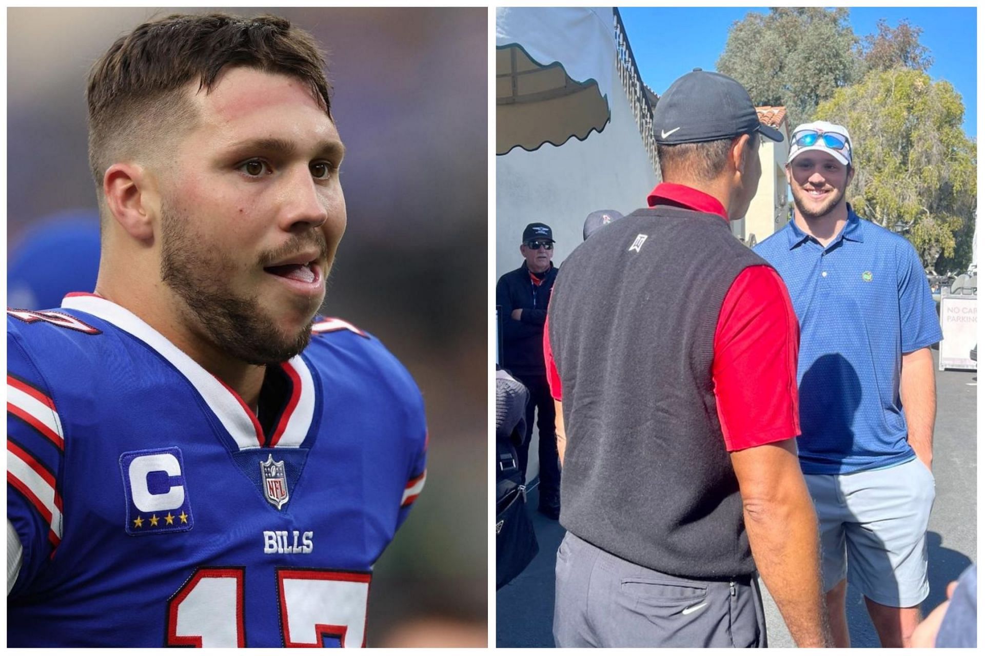 Josh Allen was star struck meeting his childhood hero Tiger Woods at Genesis Invitational