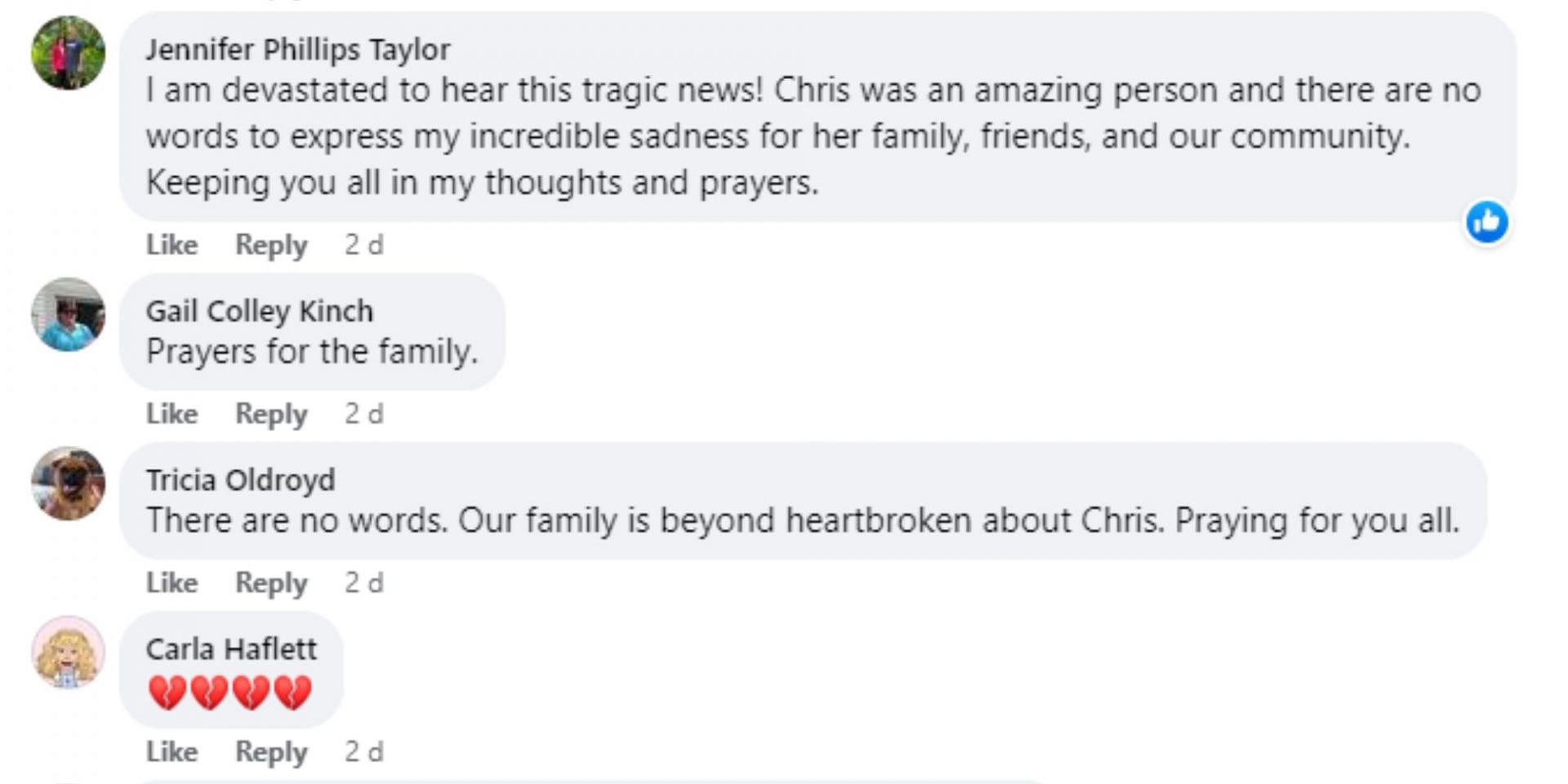 Social media users shared their condolences for Christine&#039;s family (Image via Facebook)