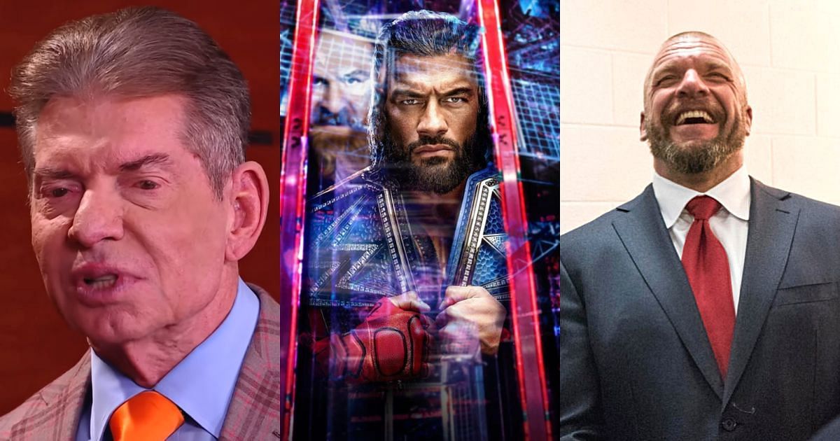 Vince McMahon, Sami Zayn, Roman Reigns, and Triple H.