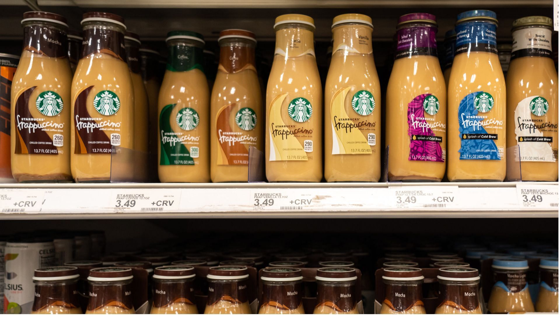 the recalled bottles of the 13.7-ounce Starbucks Vanilla Frappuccino ready-to-drink chilled coffee beverage (Image via Alex Tai/ SOPA Images/ LightRocket/ Getty Images)