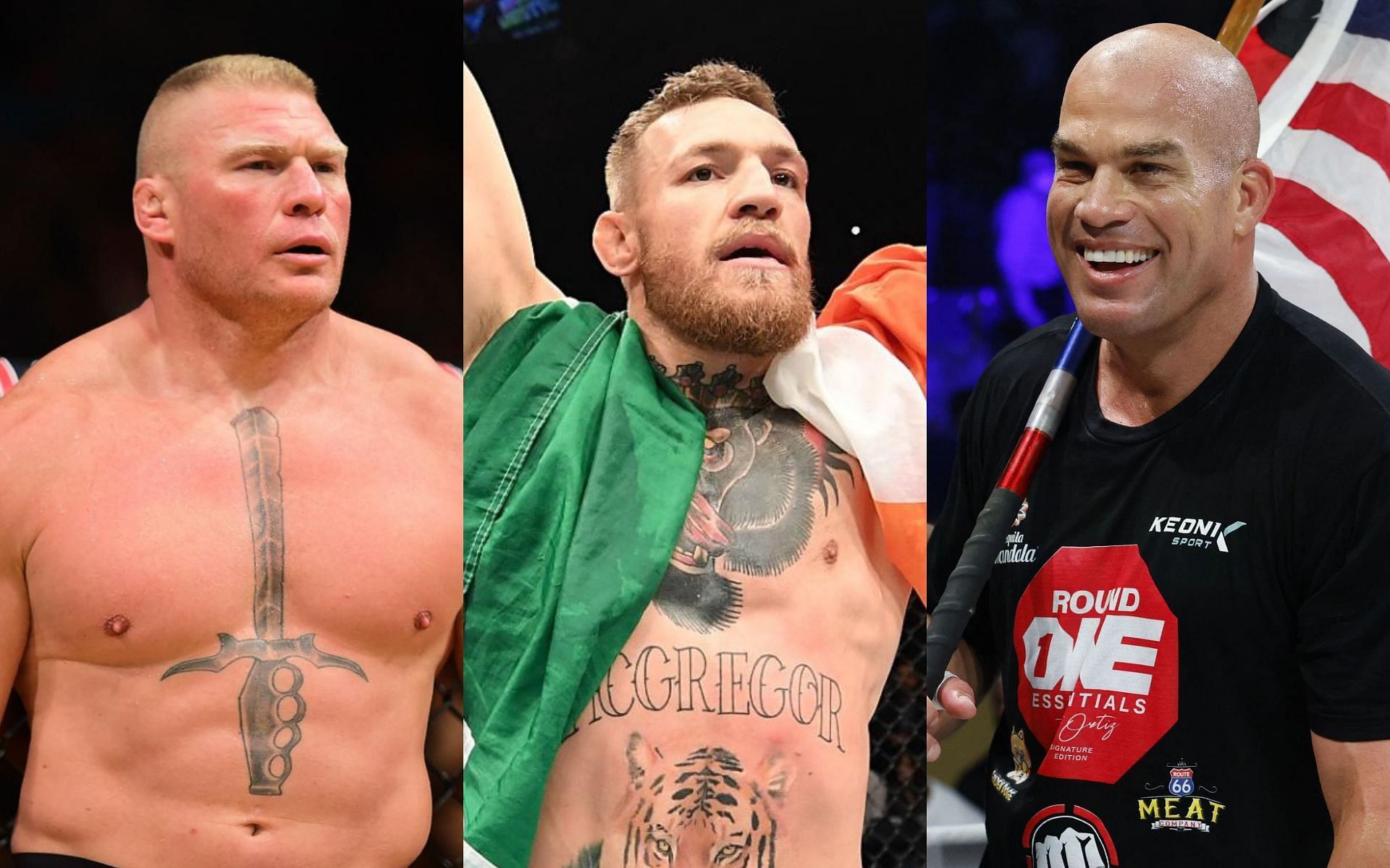 Brock Lesnar (left), Conor McGregor (centre), Tito Ortiz (right)