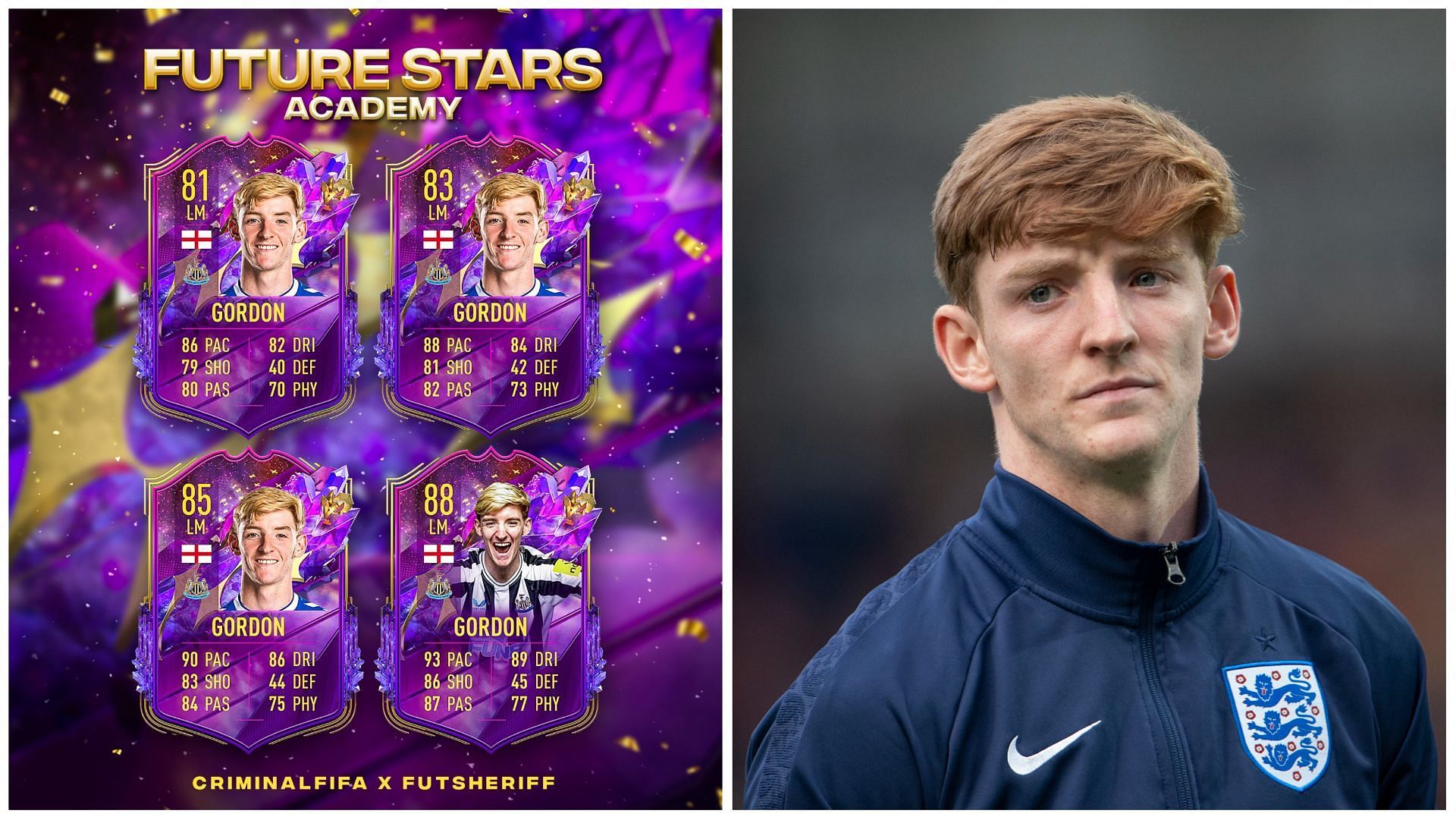Anthony Gordon will receive a special card in FIFA 23 (Images via Twitter/FUT Sheriff and Getty Images)