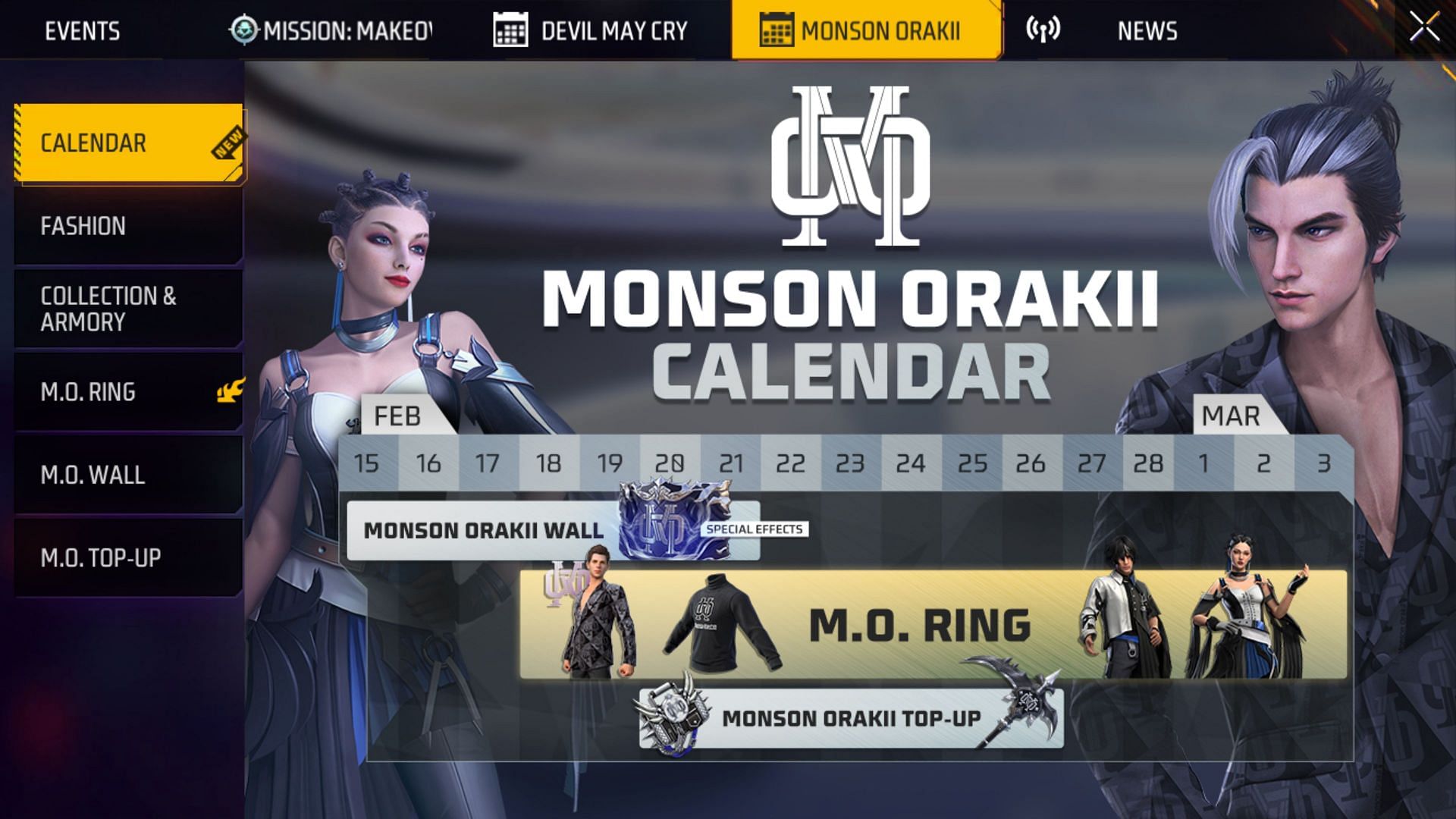 Select the M.O. Top-Up from the available events in the tab (Image via Garena)