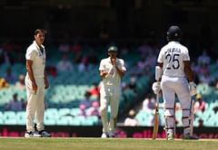 Pat Cummins presents a signed jersey to Cheteshwar Pujara after the conclusion of 2nd Test in Delhi